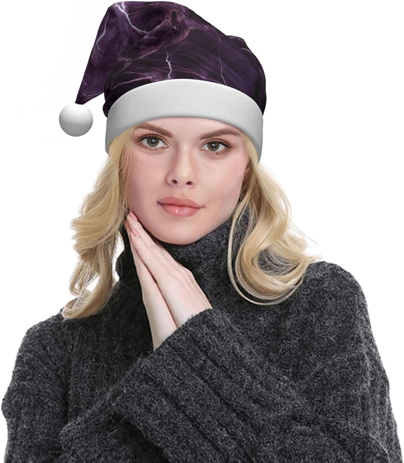 QINZHENG Purple Marble Print Santa Hat for Women Adult
