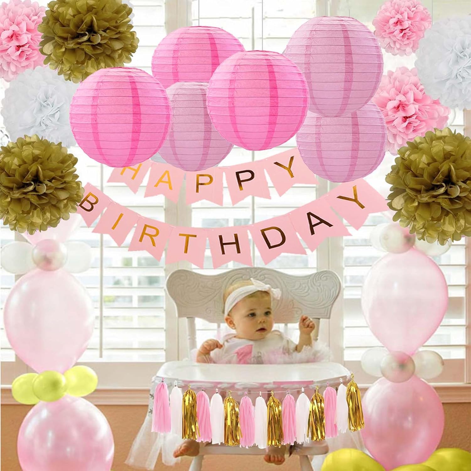 Pink Gold and White Party Decorations Set 28PCS