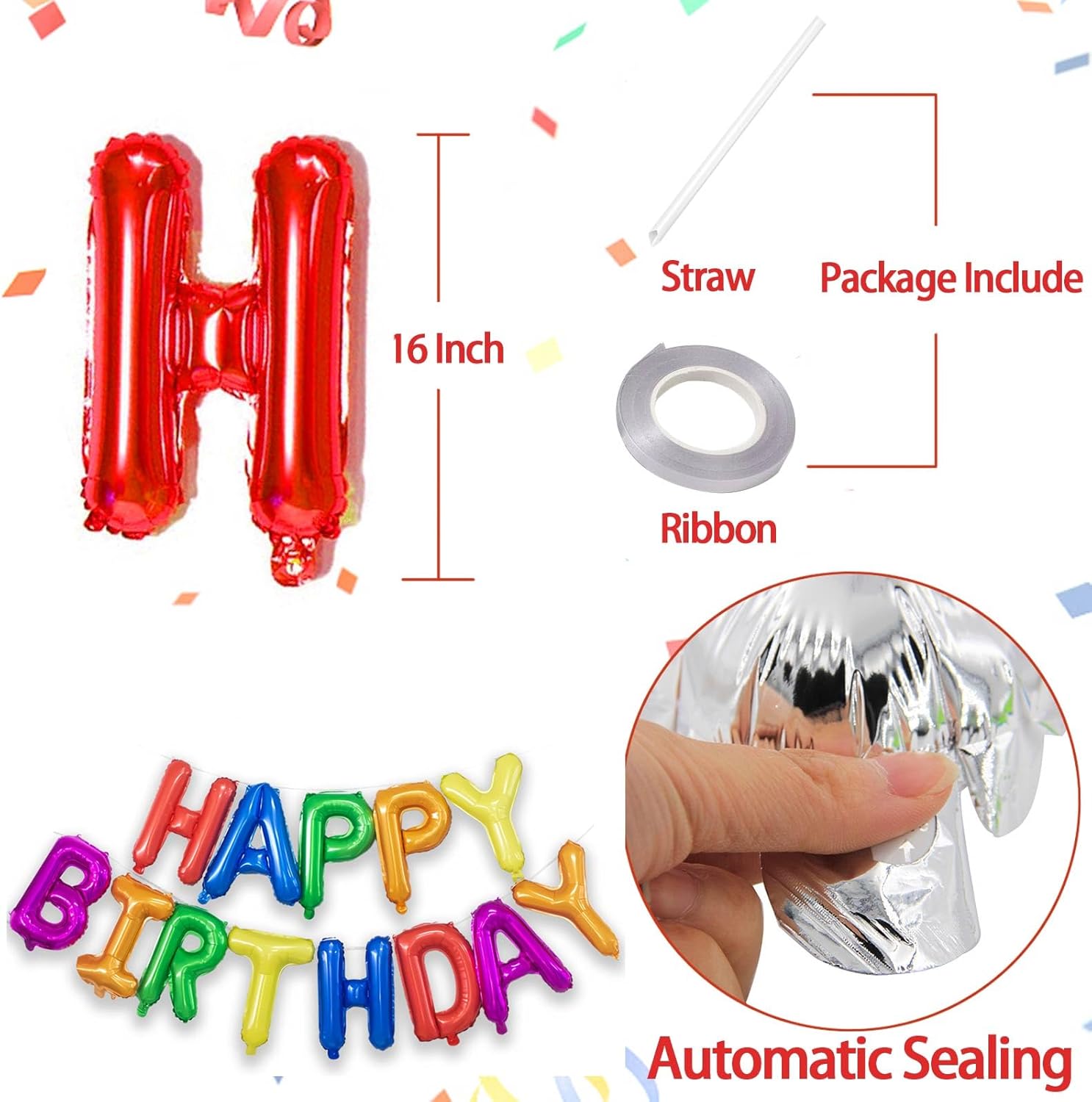 Rainbow Happy Birthday Balloons Banner 16 Inch Mylar Foil Letters Sign