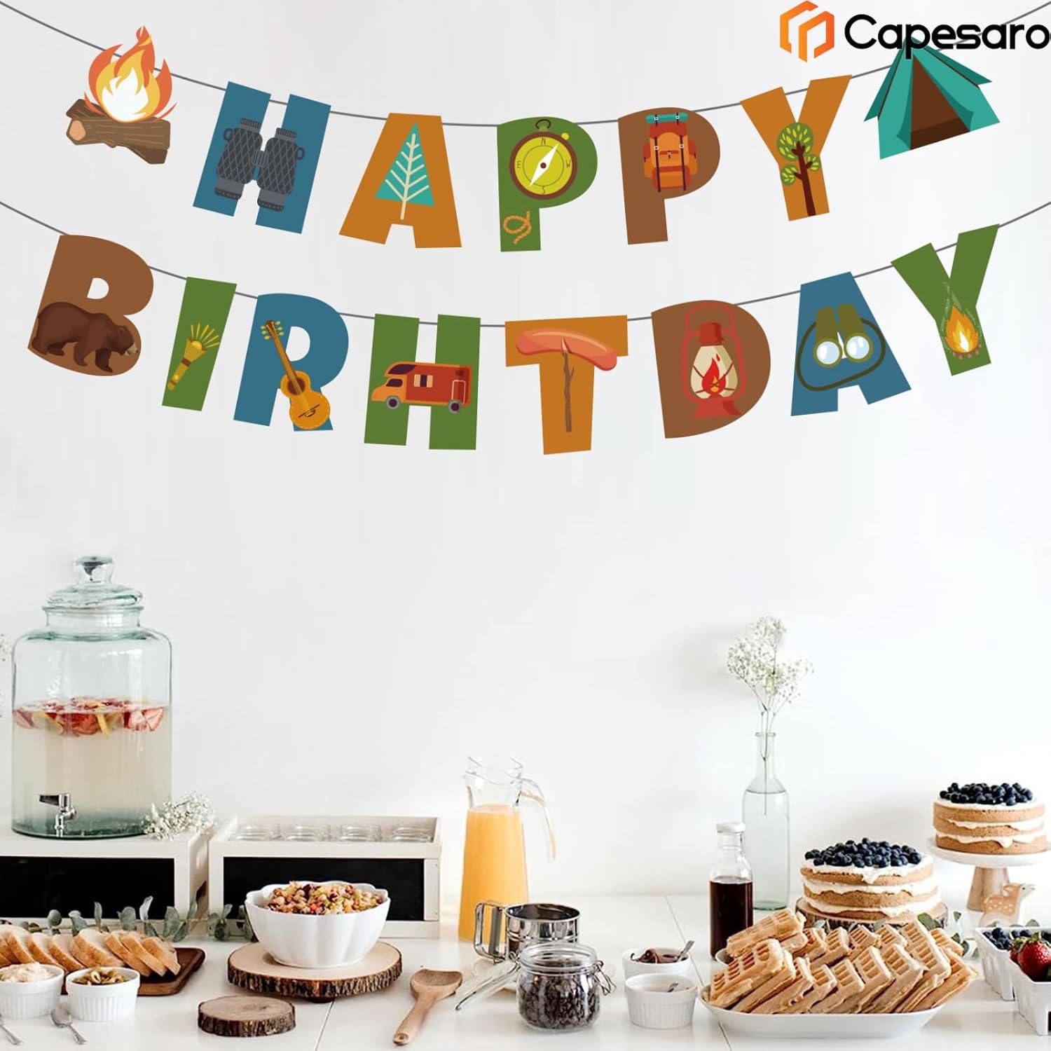 Camping Happy Birthday Banner for Party Decor