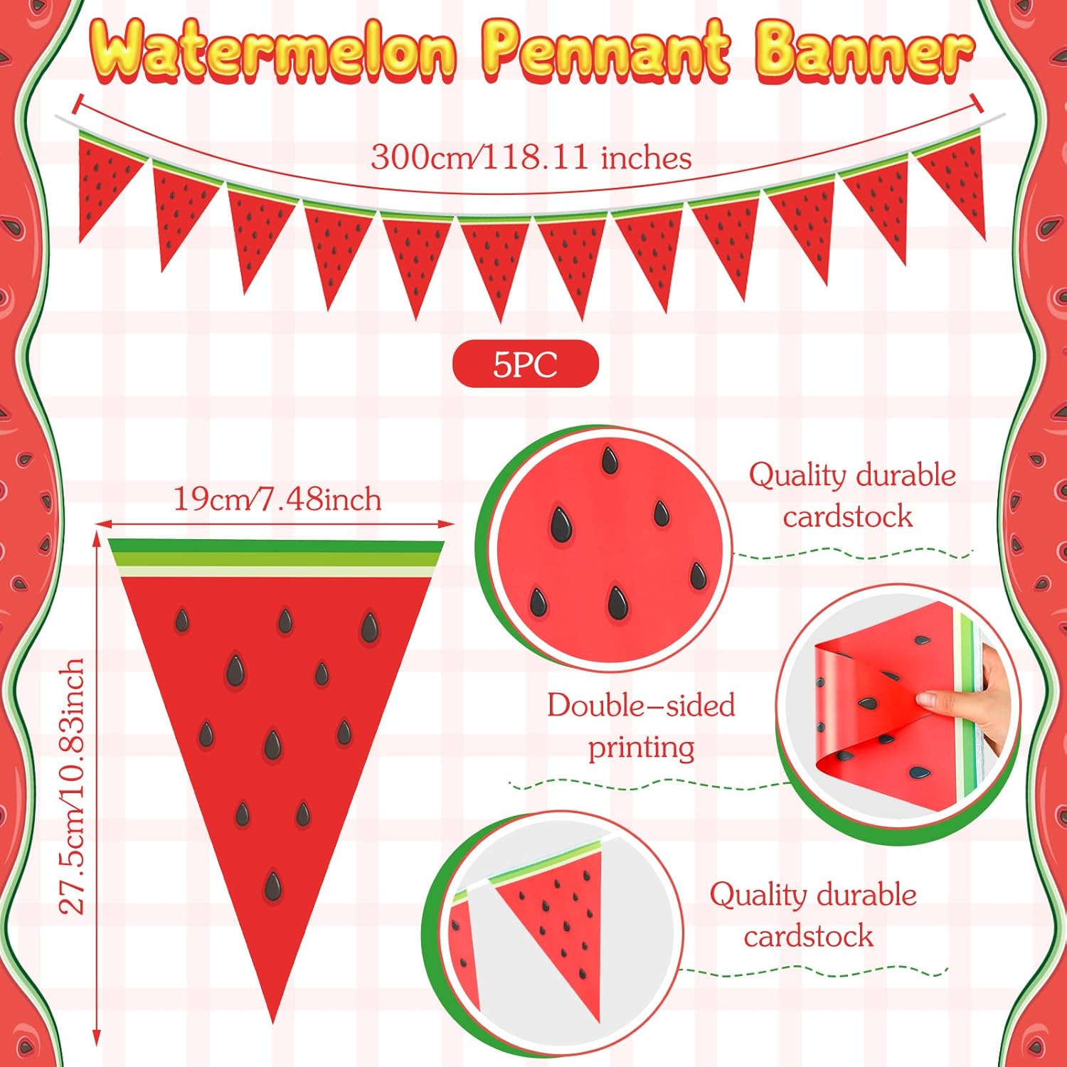 5 Pcs Watermelon Banner Garland Summer Decorations