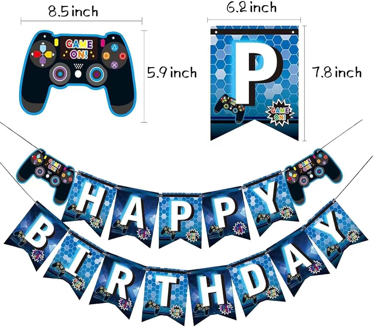 Blue Video Game Birthday Banner for Celebration Party Decoration