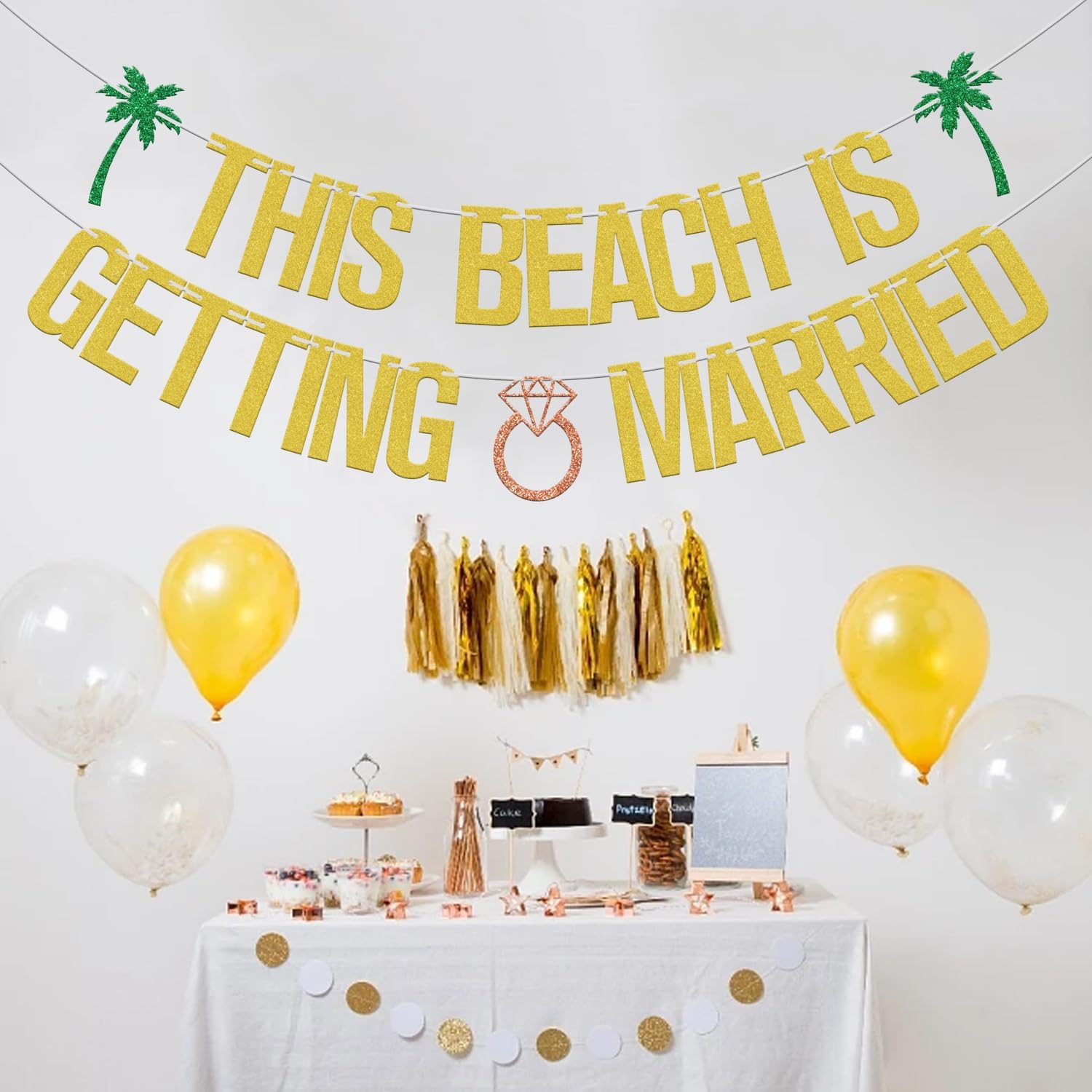 This Beach Is Getting Married Gold Green Glitter Banner