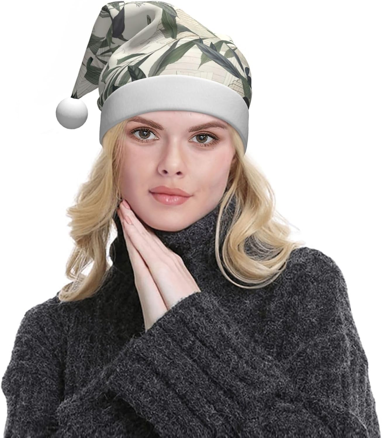 QINZHENG Personalized Santa Hat with Palm Tree Leaves Design