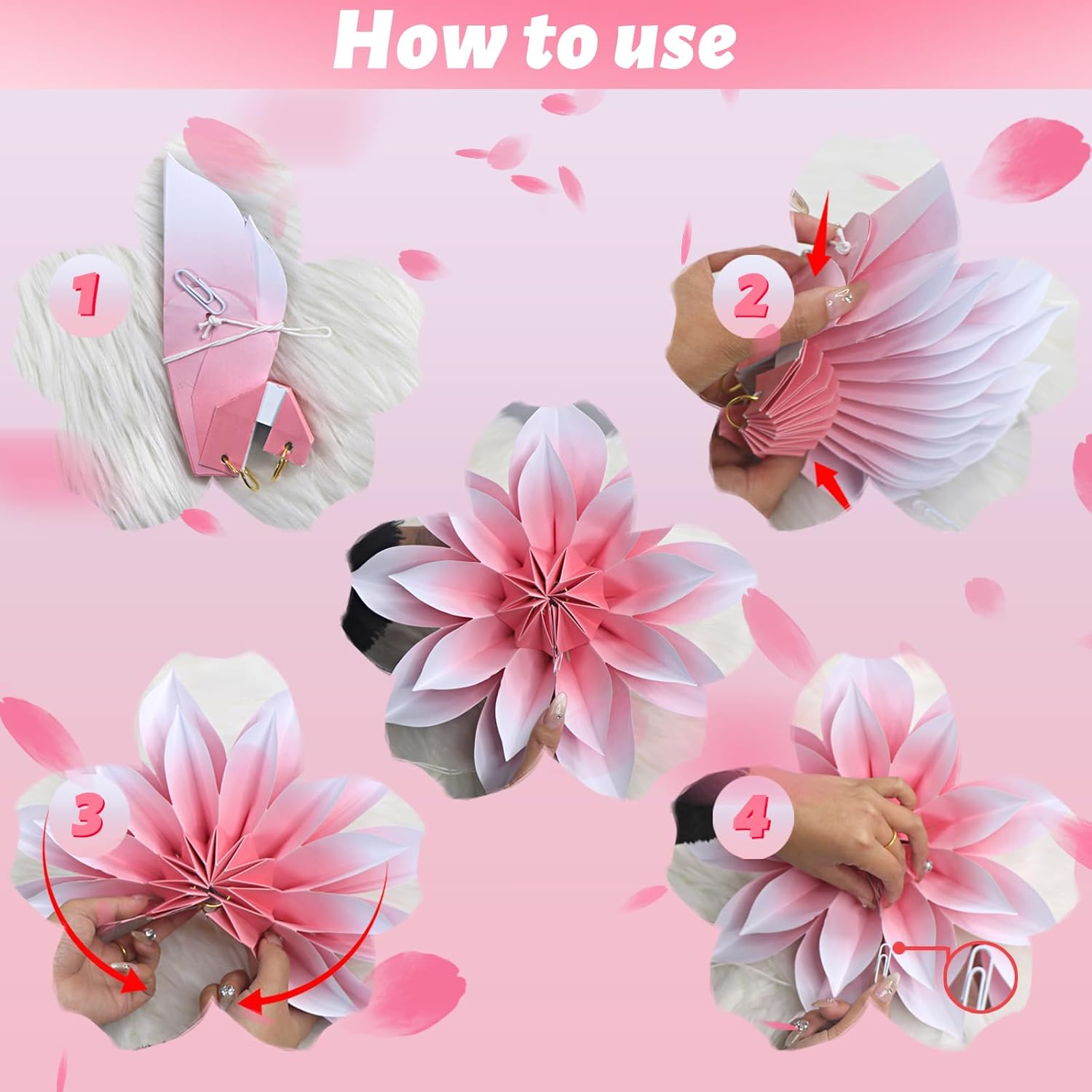 ADLKGG Pink Paper Flower Fan Wall Decor Set of 4