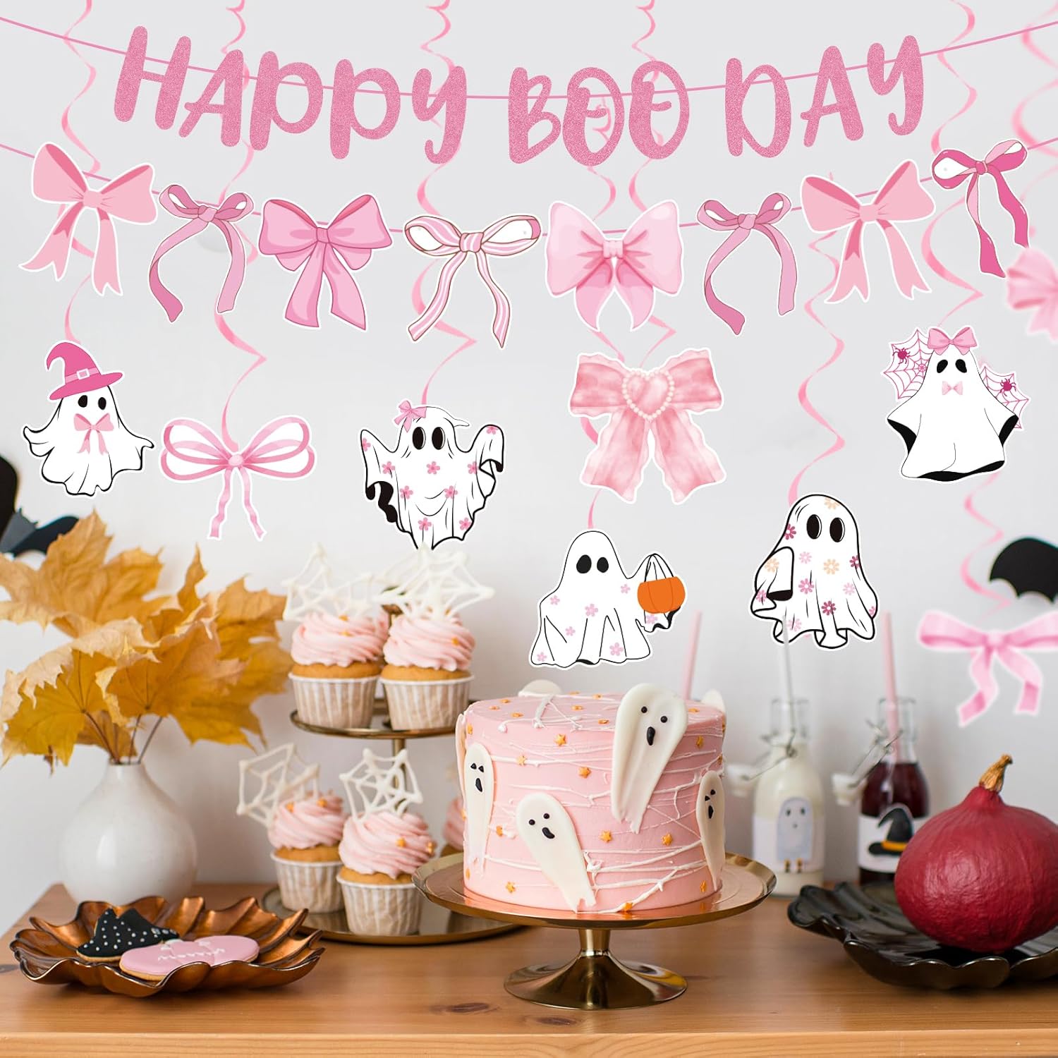 Pink Halloween Party Decorations 12Pcs Happy Boo Day Decor