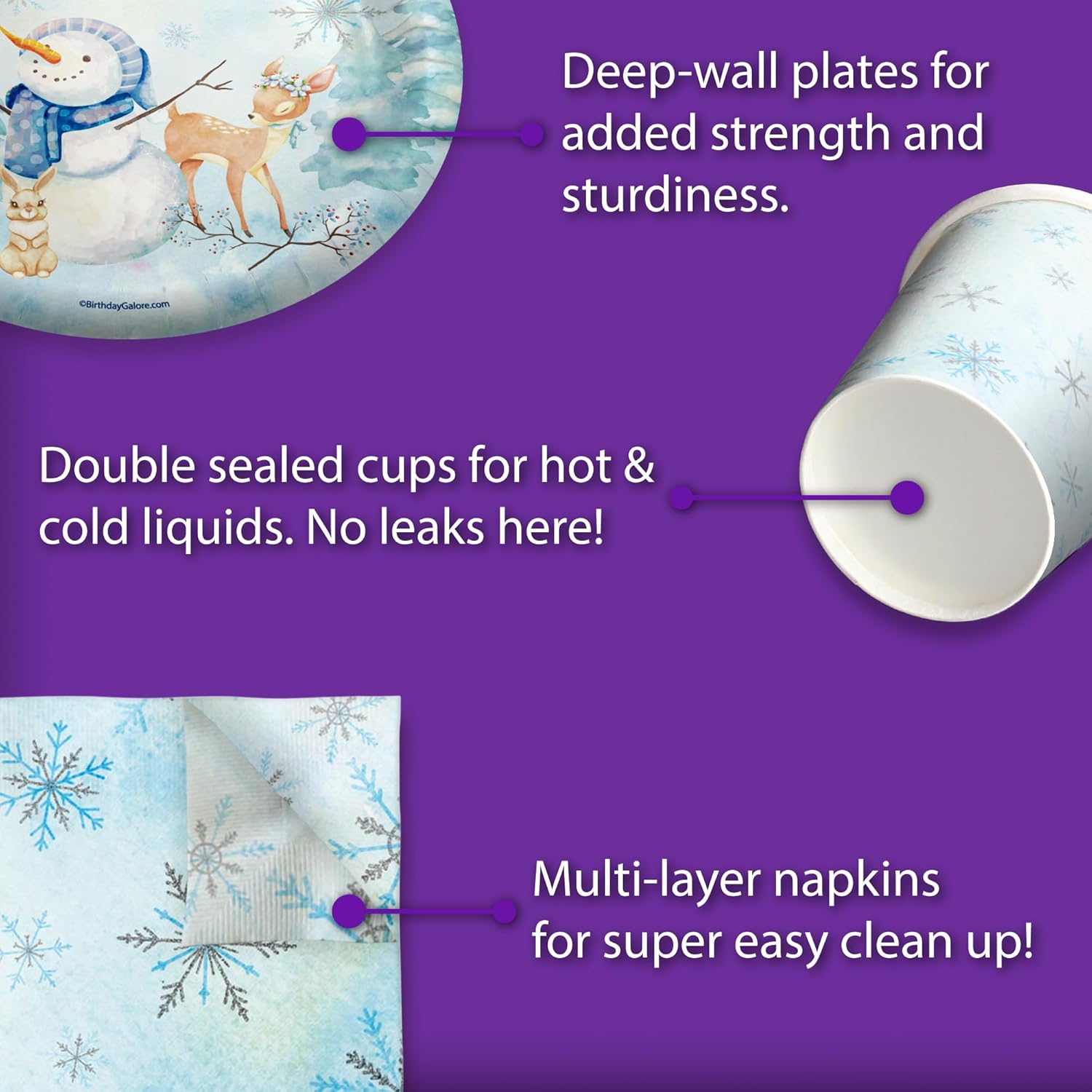 Snowman Snowflake Winter 1st Birthday Tableware Set 64 Piece