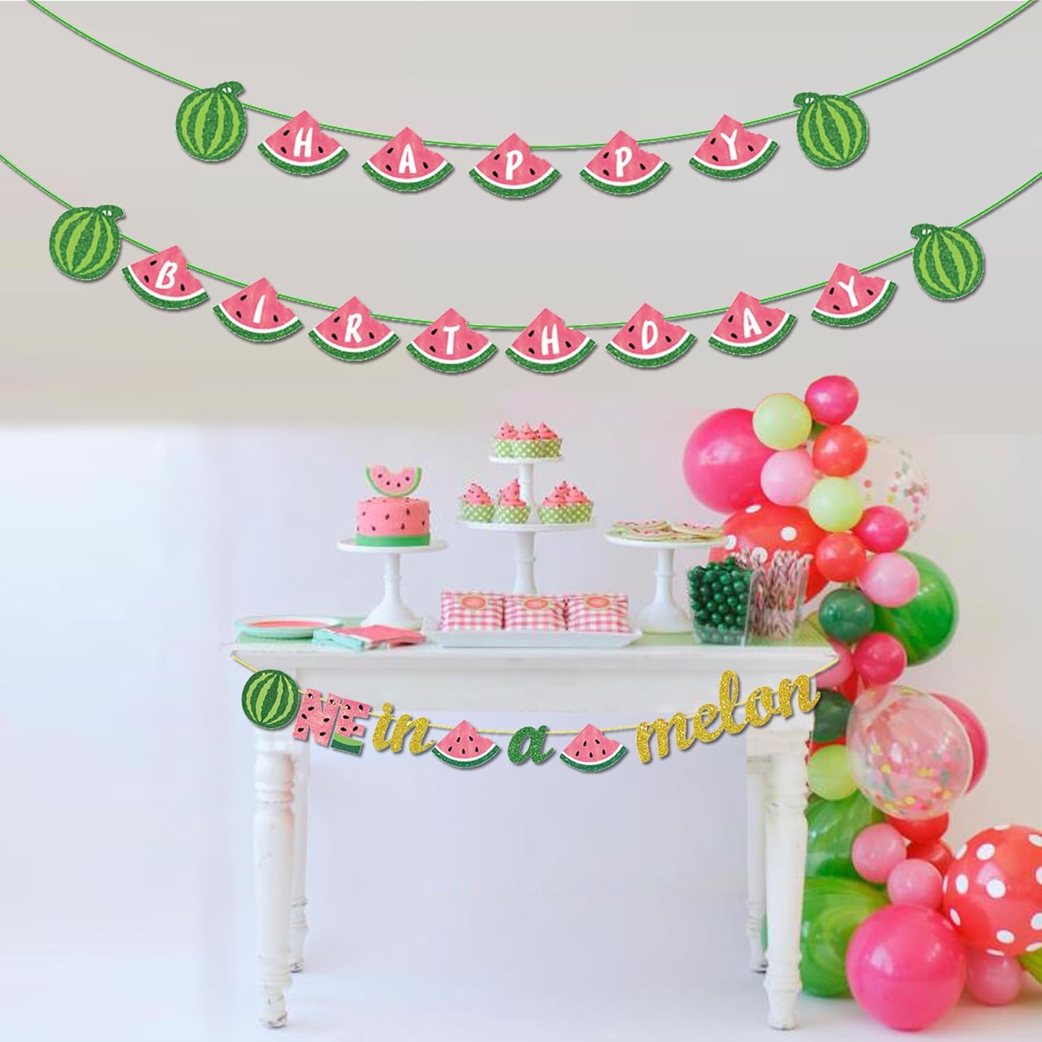 3PCS Watermelon Birthday Party Banner Garland for Baby 1st Birthday Celebration