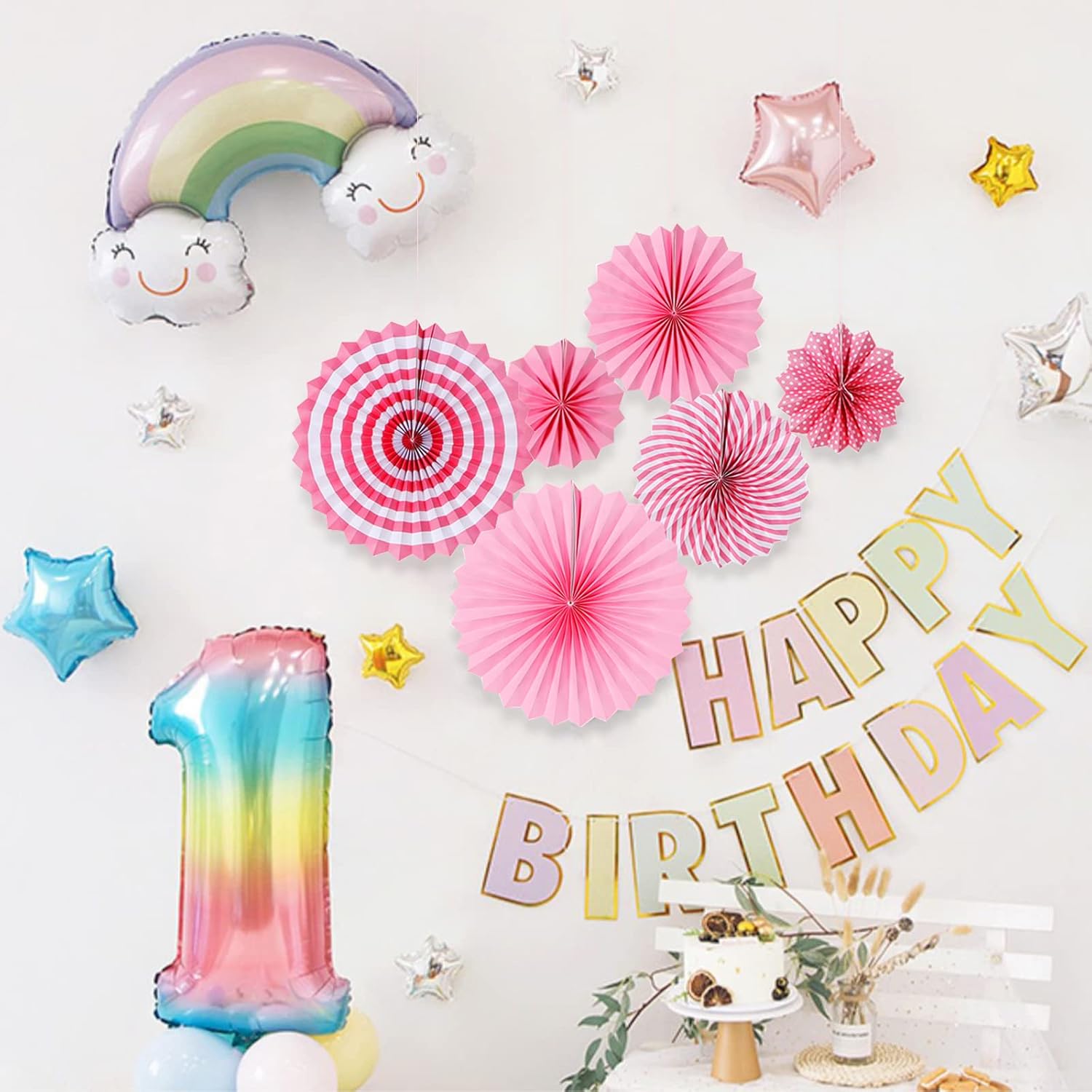 LRCXL 12PCS Party Hanging Paper Fans Set Pink