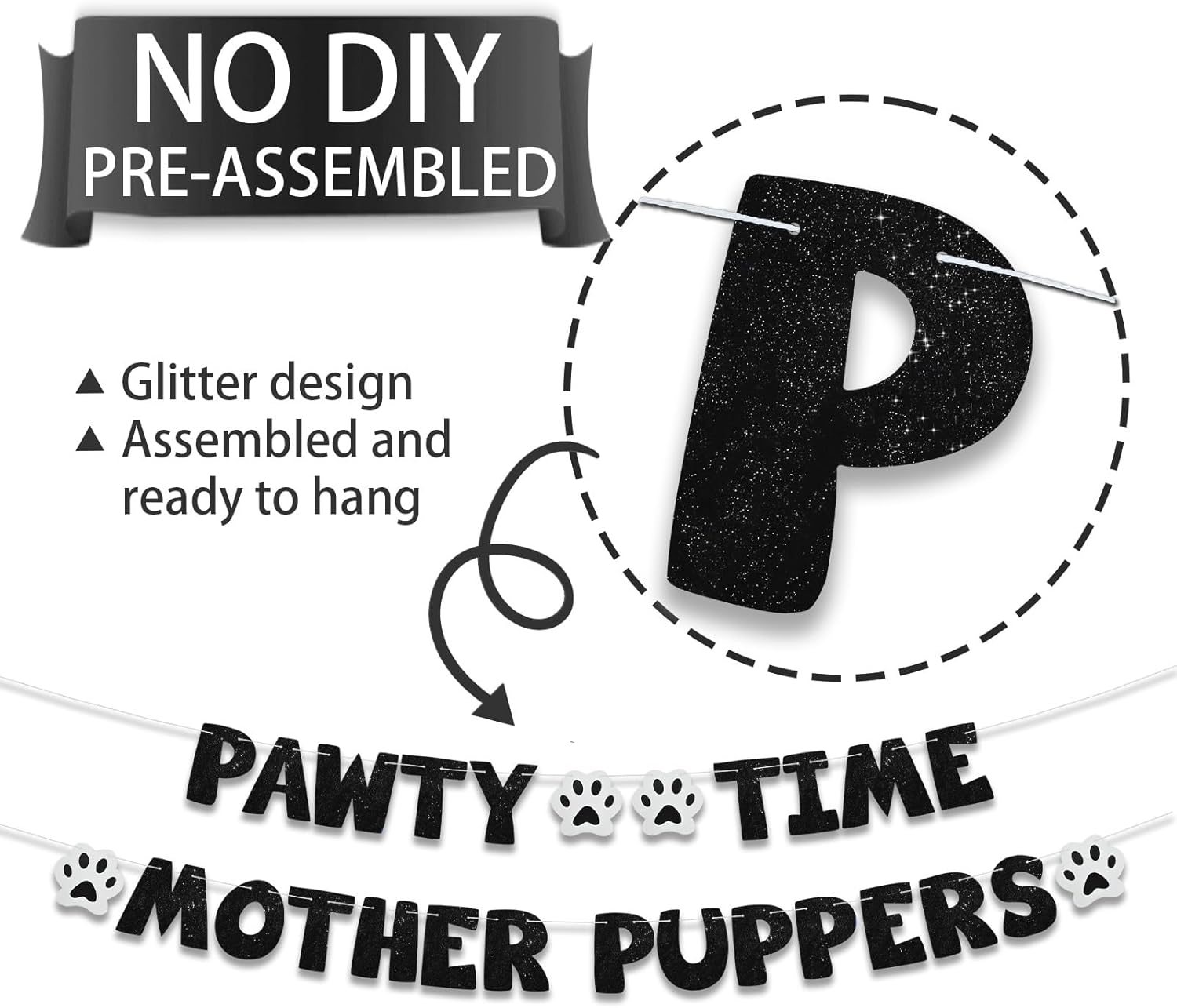 BEISHIDA Sparkling Pet Birthday Banner for Dogs and Cats