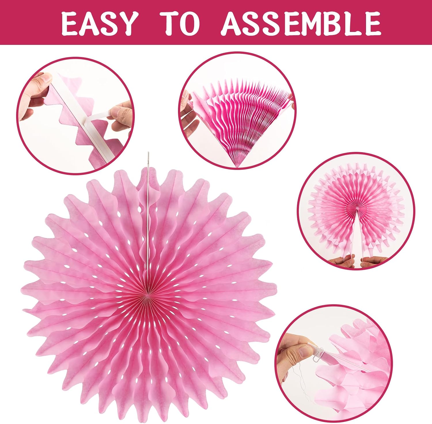 11PCS Hanging Paper Fans Pink Black Birthday Party Decorations