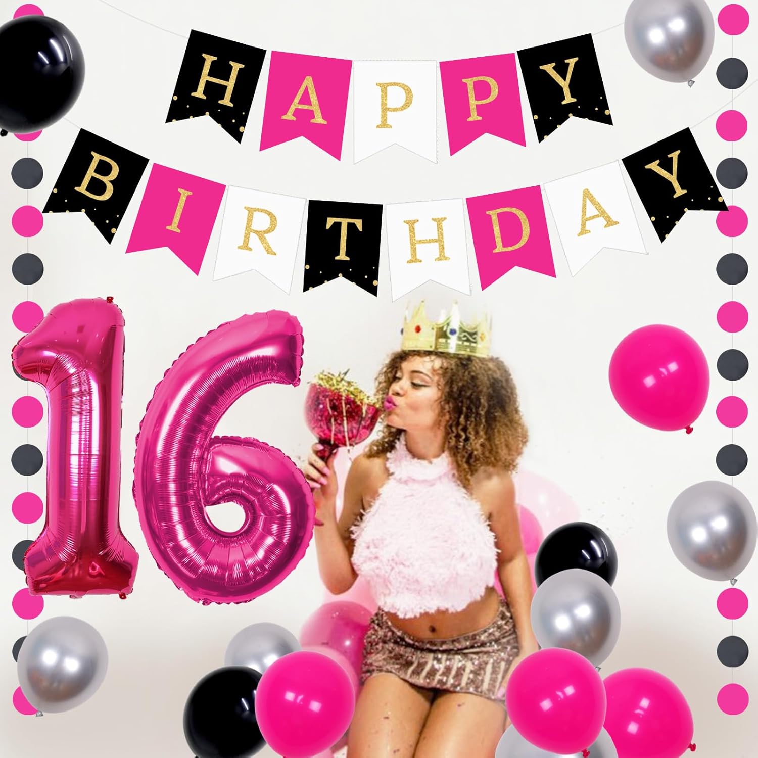 JOYMEMO 16th Birthday Decorations for Girls