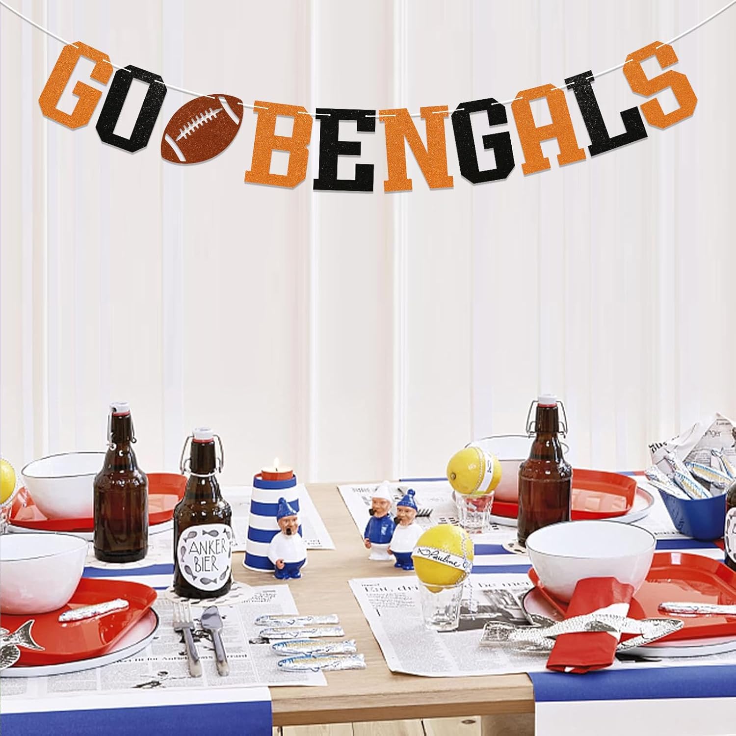 Go Bengals Banner Football Game Day Decor Black Orange Glitter