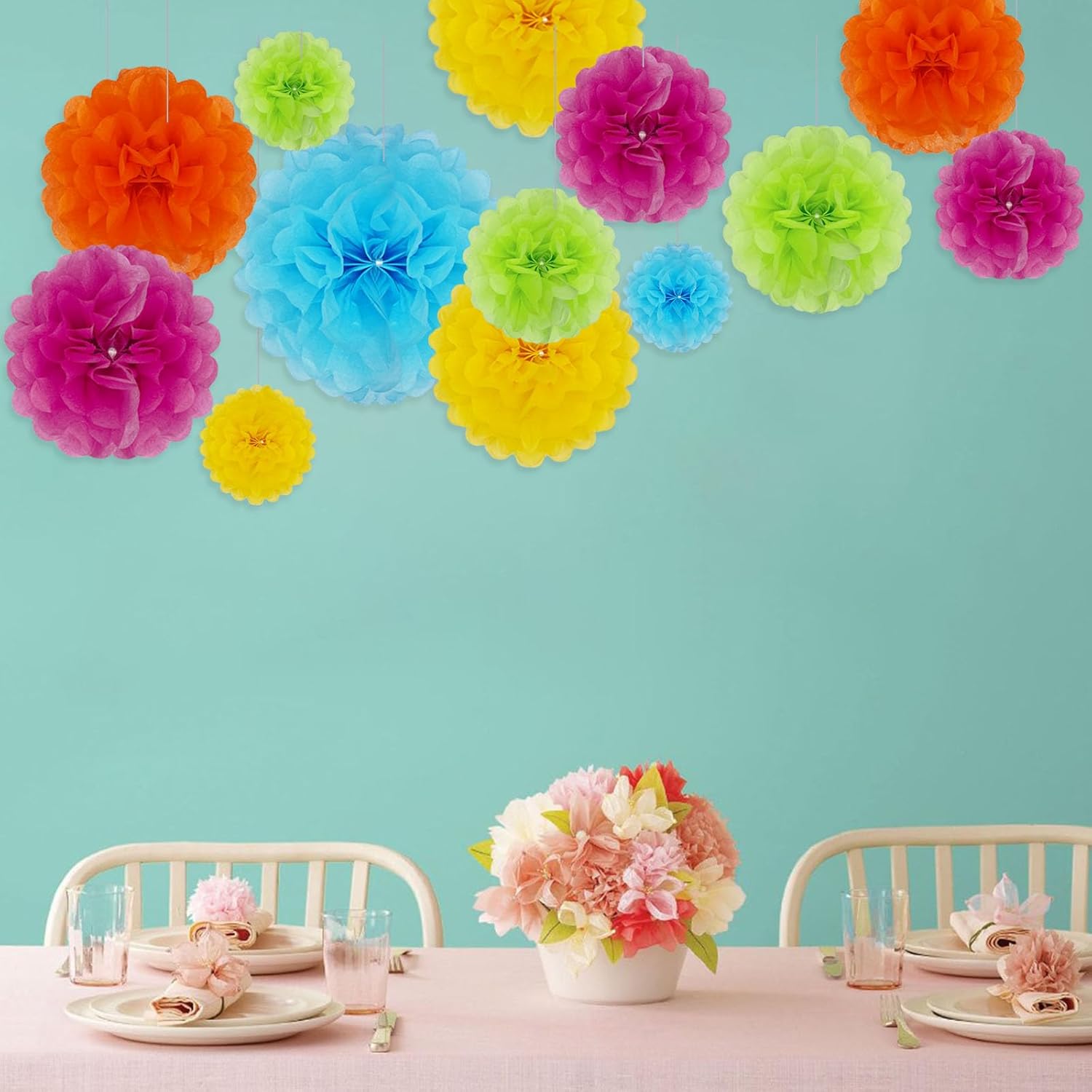 Tissue Paper Pom Poms 20 Piece Set 6 10 12 14 Inch