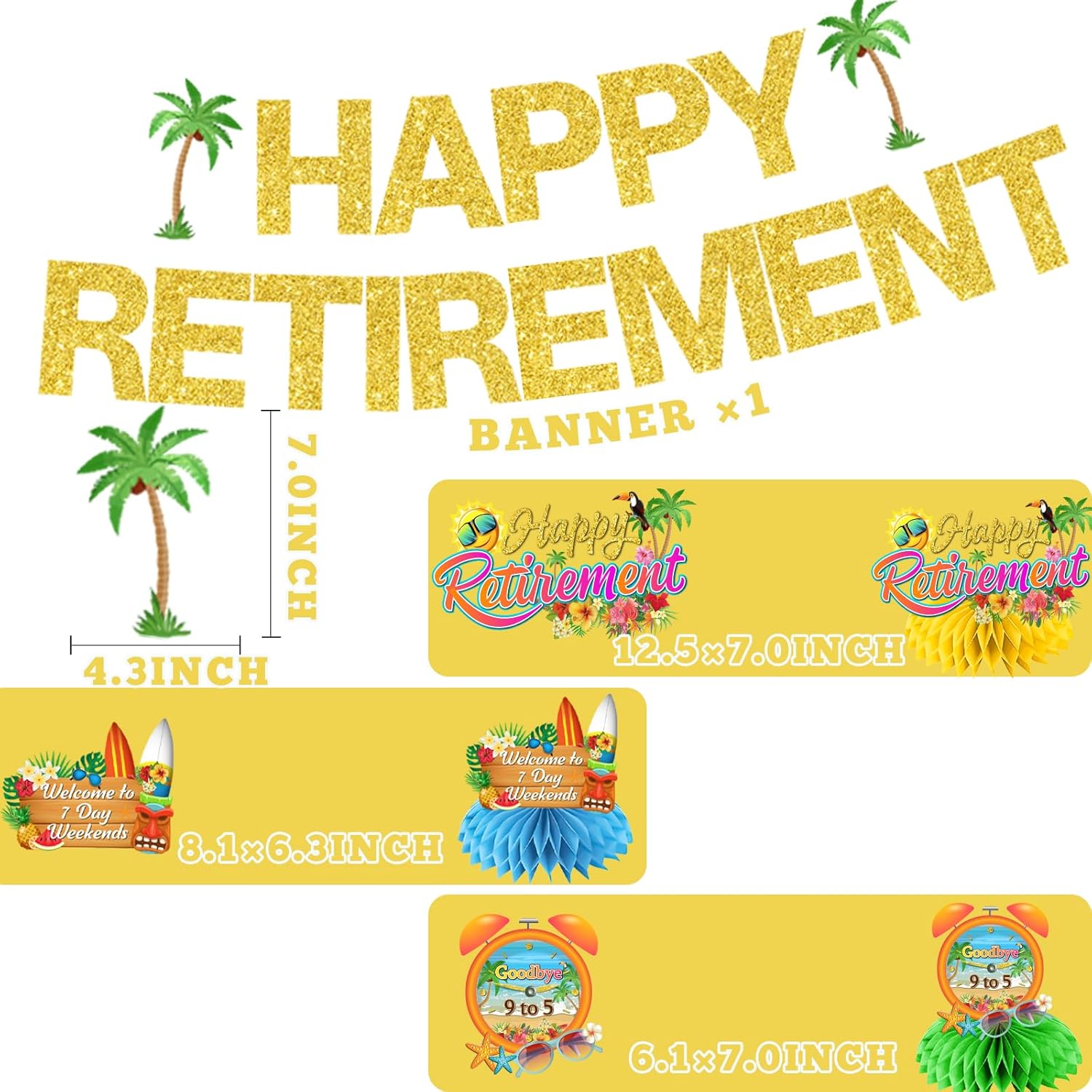 Hawaiian Retirement Party Decorations with Banners and Centerpieces