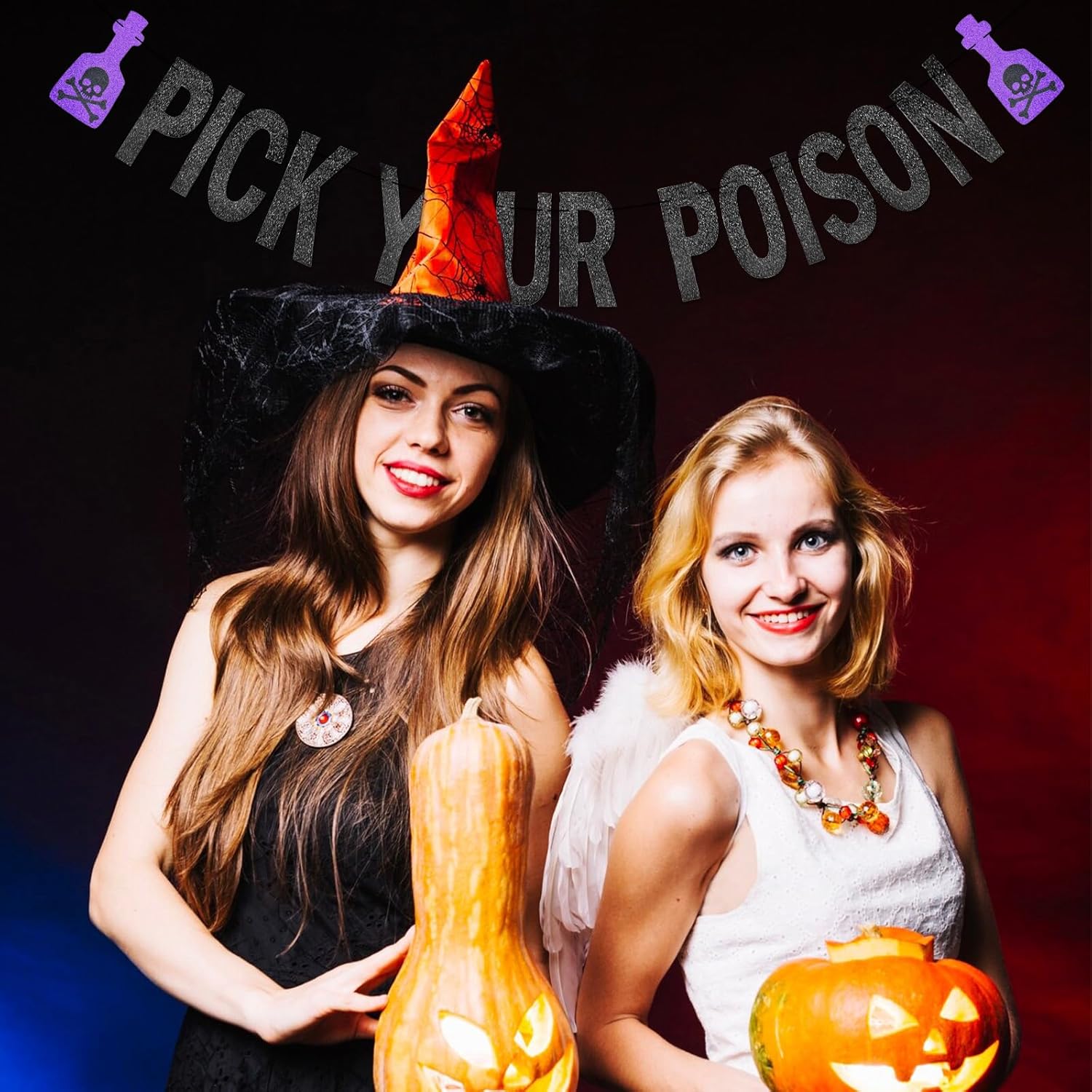 Black Glitter Pick Your Poison Halloween Banner