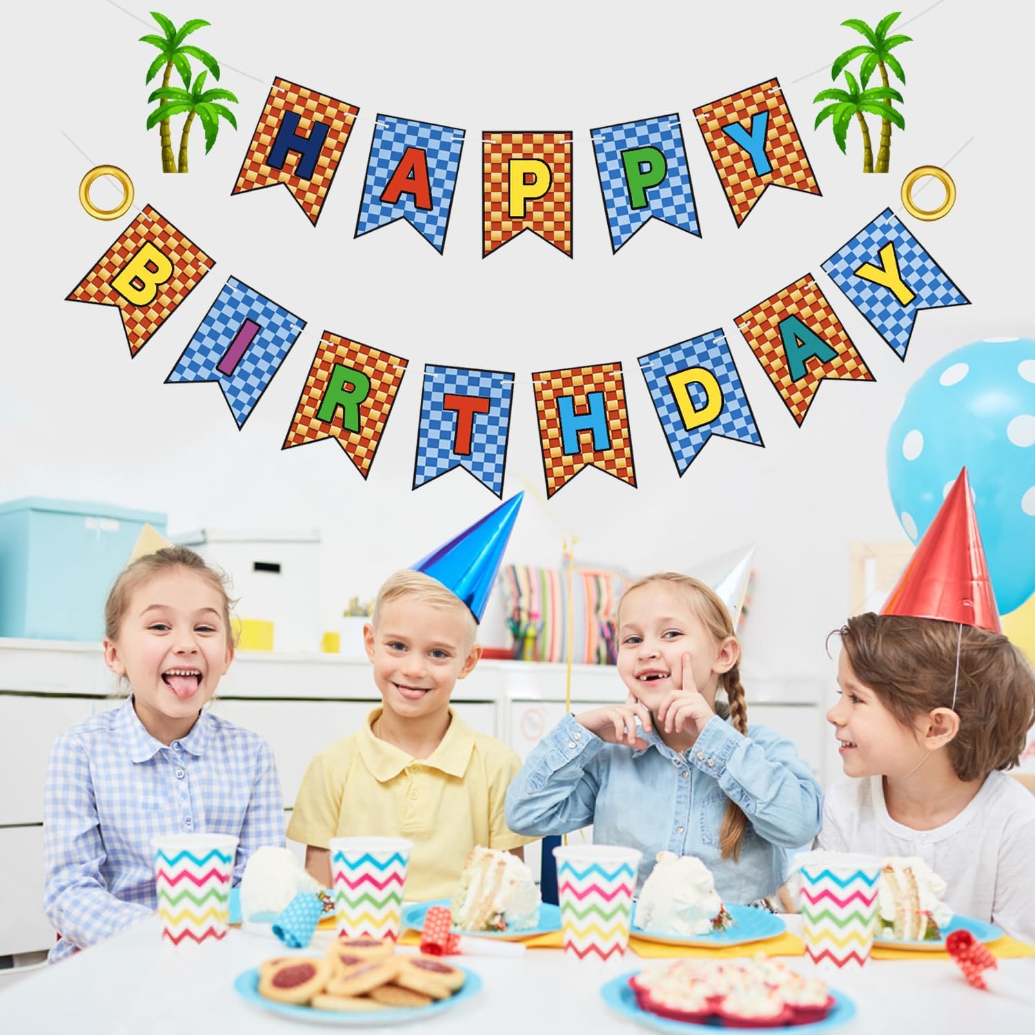 Happy Birthday Banner Decorations with Hedgehog Theme