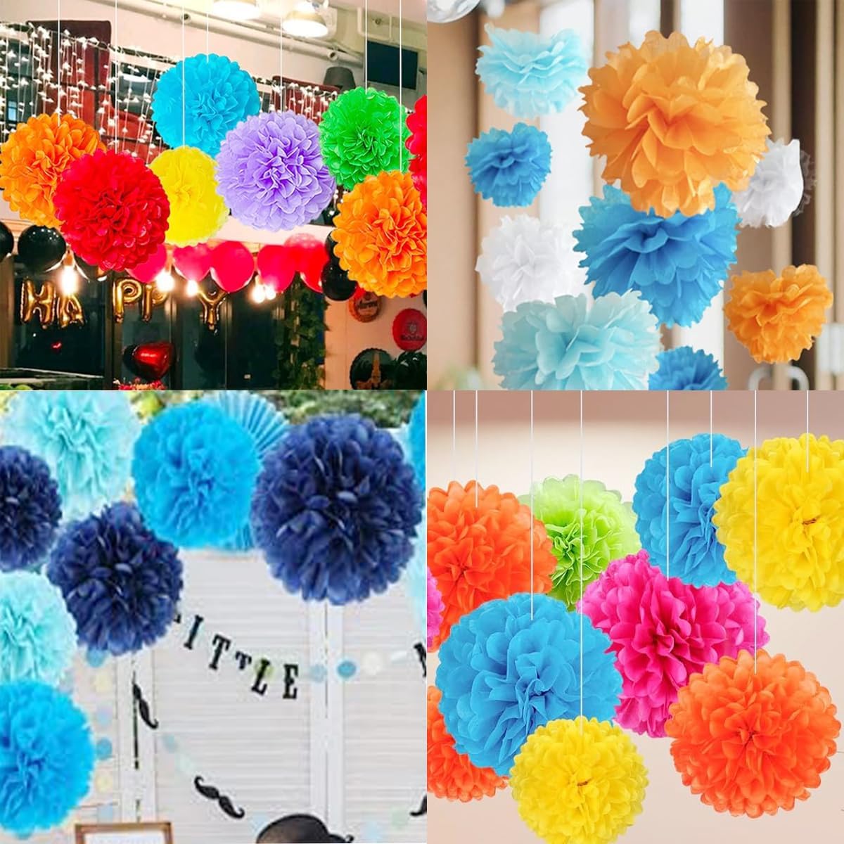 10PCS Grey Tissue Paper Pom Poms DIY Decor Kit
