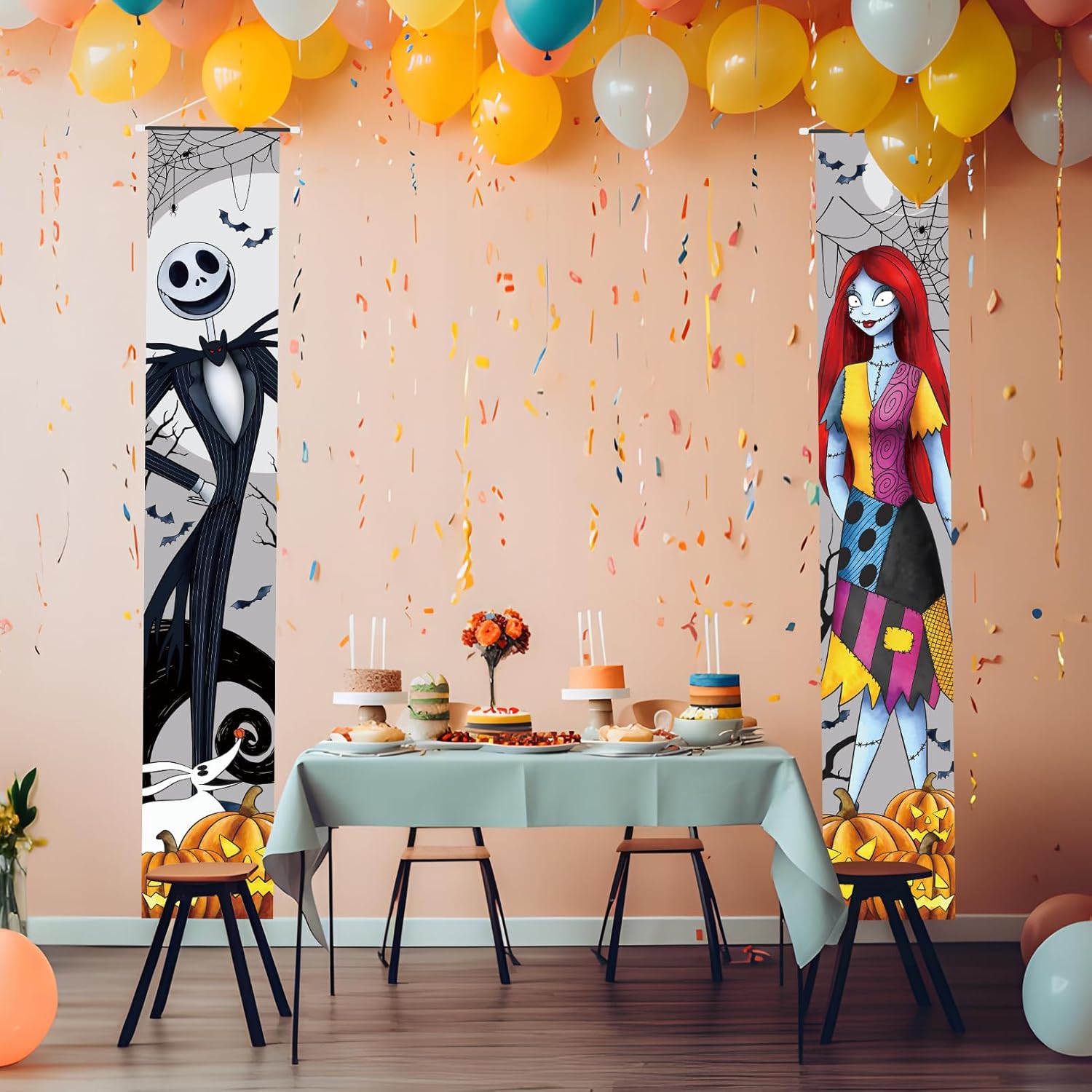 Jack and Sally Halloween Banners - 2 PCS Outdoor Porch Signs