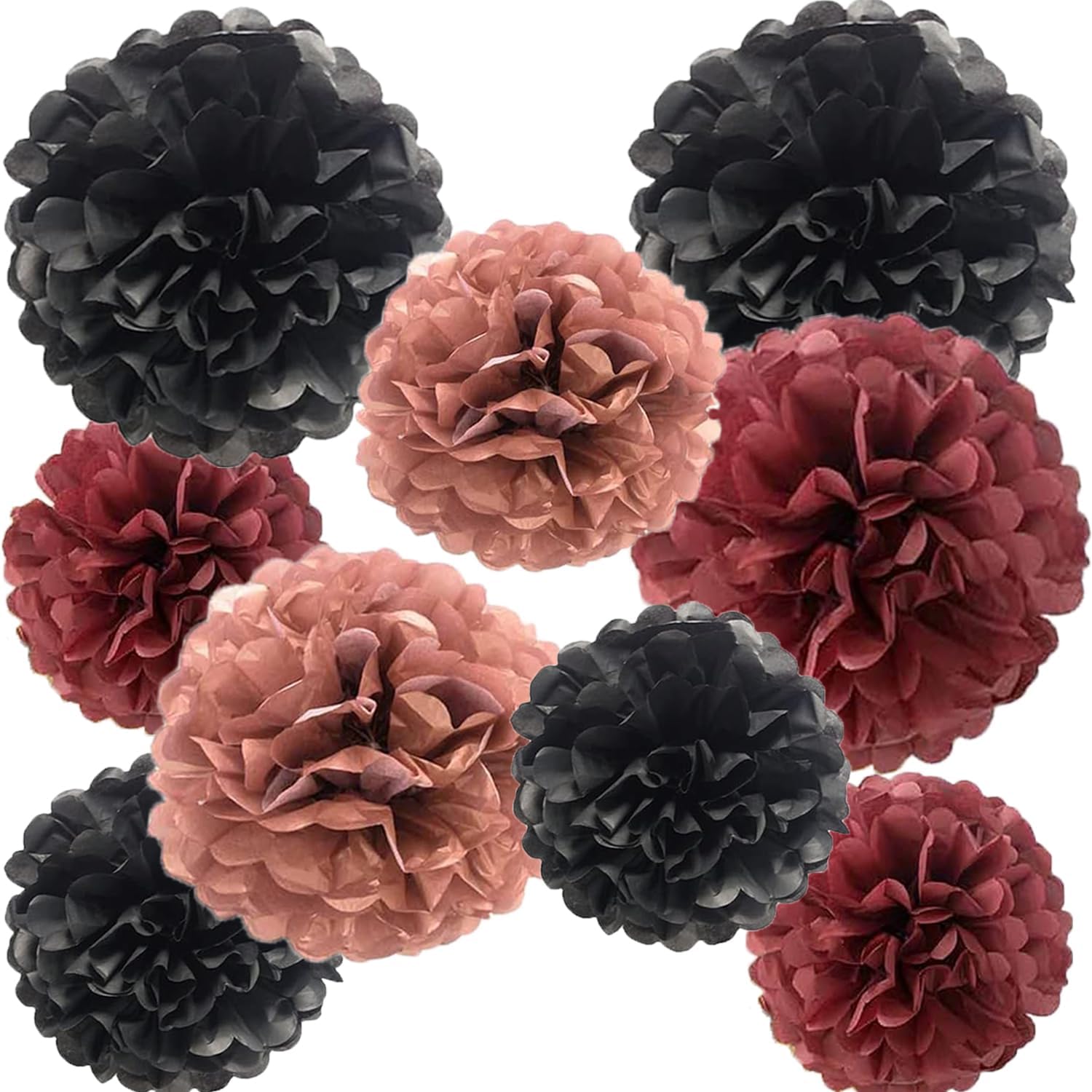 Rose Gold Black Burgundy Tissue Pom Poms Party Decorations