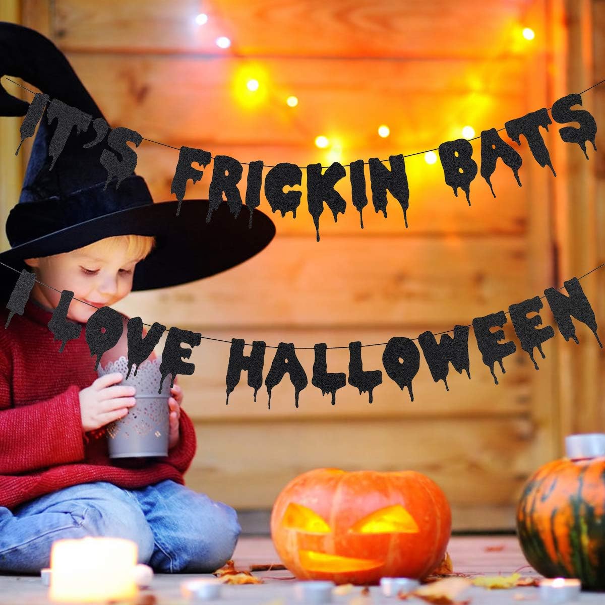 Black Glittery Its Frickin Bats Halloween Banner