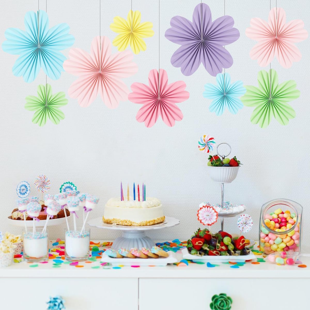 Zilue Paper Fans Decor Pack of 9 Pastel