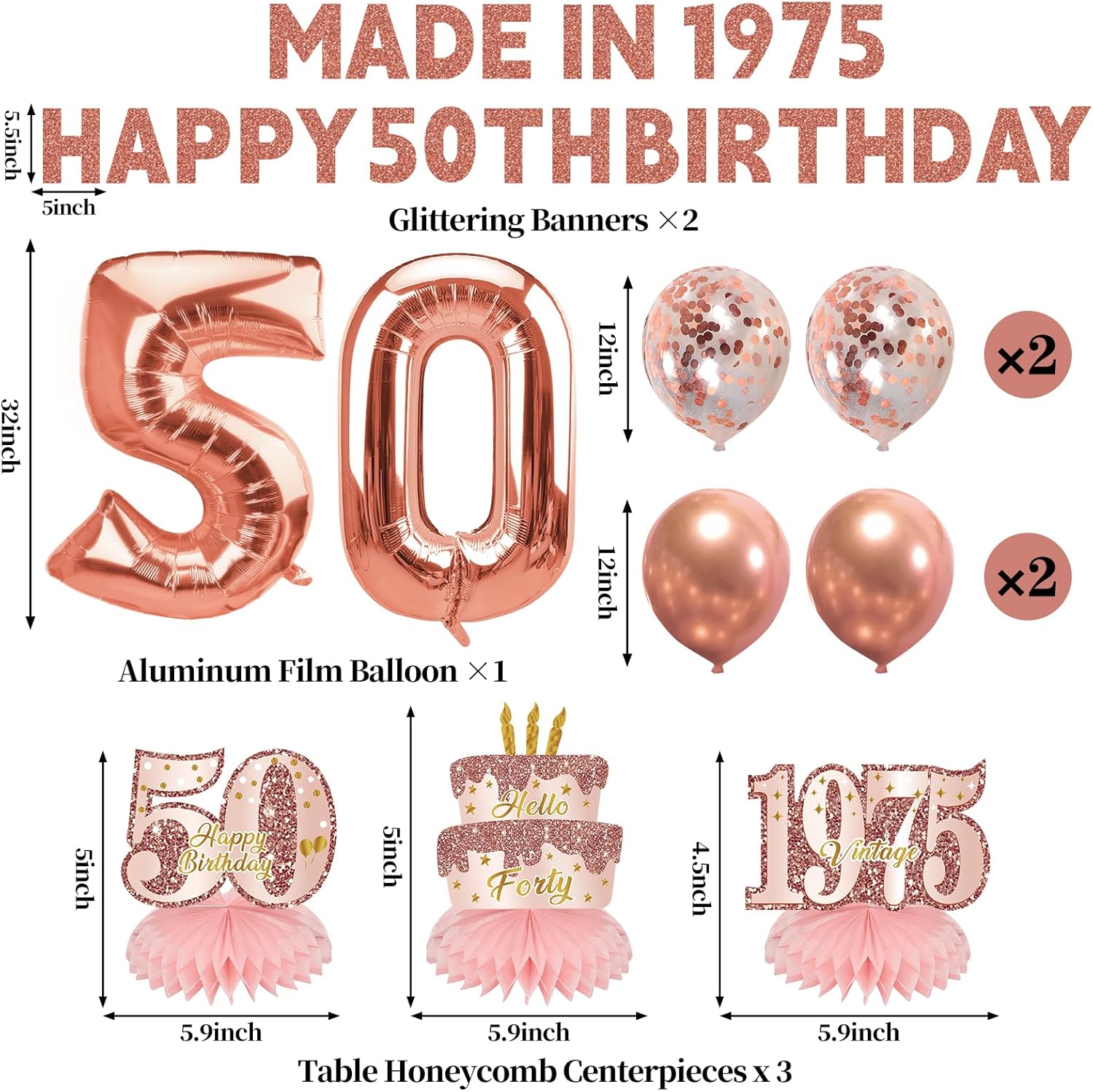 Zirtorei 50th Birthday Decor Kit for Women