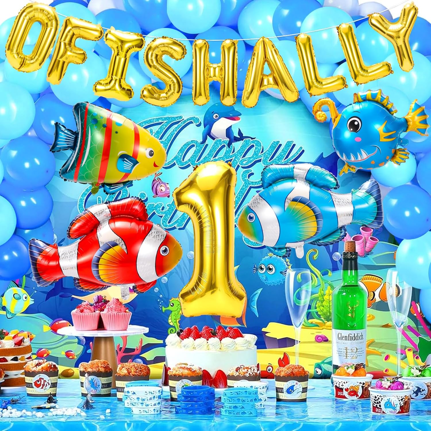 PHOGARY Fish Balloons for 1st Birthday Decorations