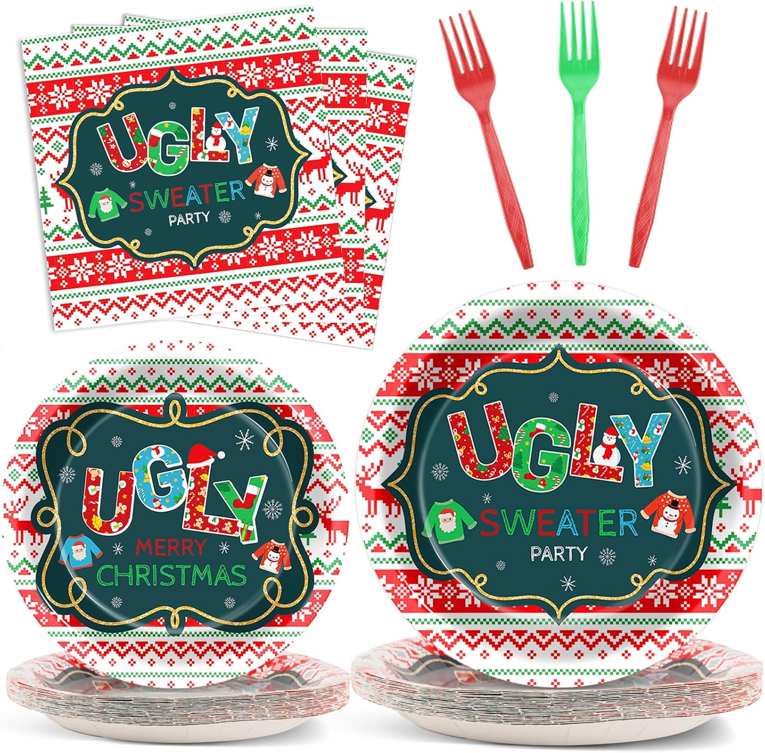 Christmas Ugly Sweater Party Tableware for 24 Guests