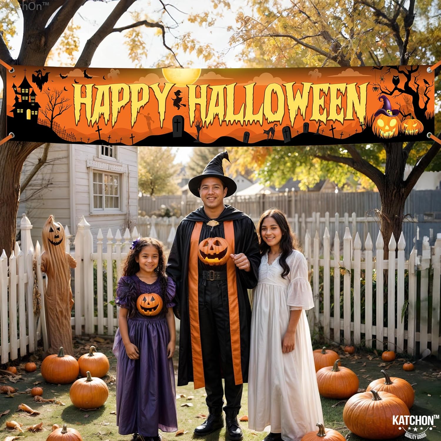 Katchon Happy Halloween Banners 120x20 Inch Outdoor