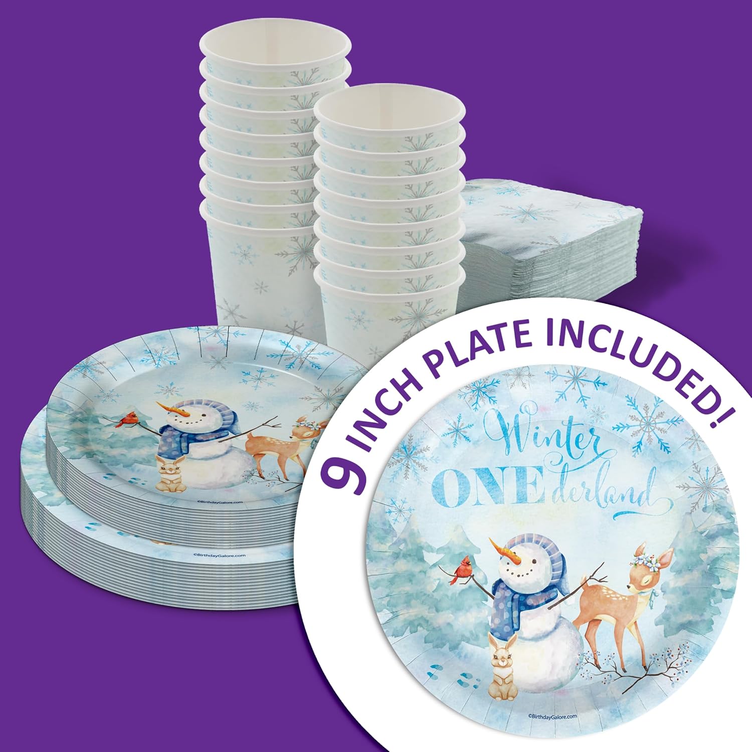 Snowman Snowflake Winter 1st Birthday Tableware Set 64 Piece