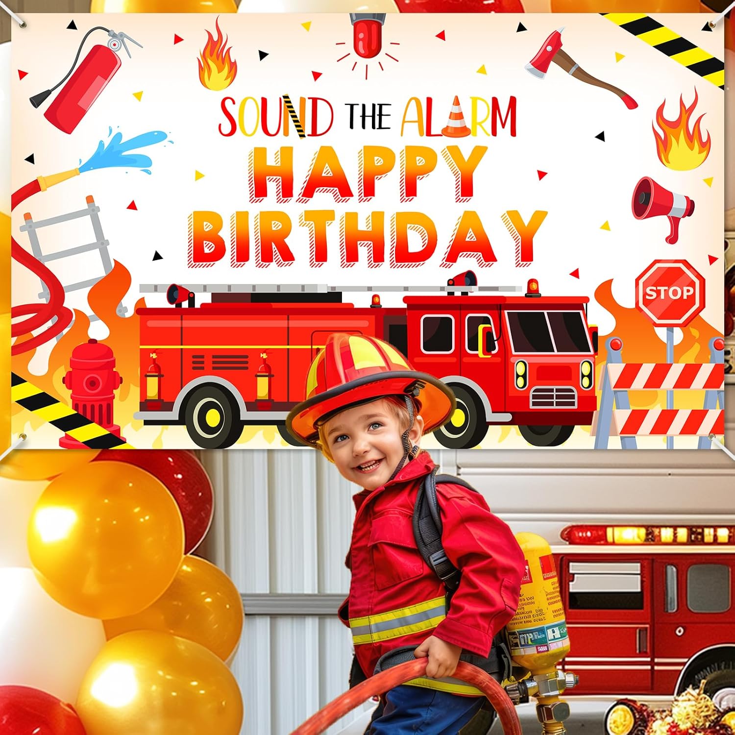 Avezano Firetruck Birthday Banner 6x36ft