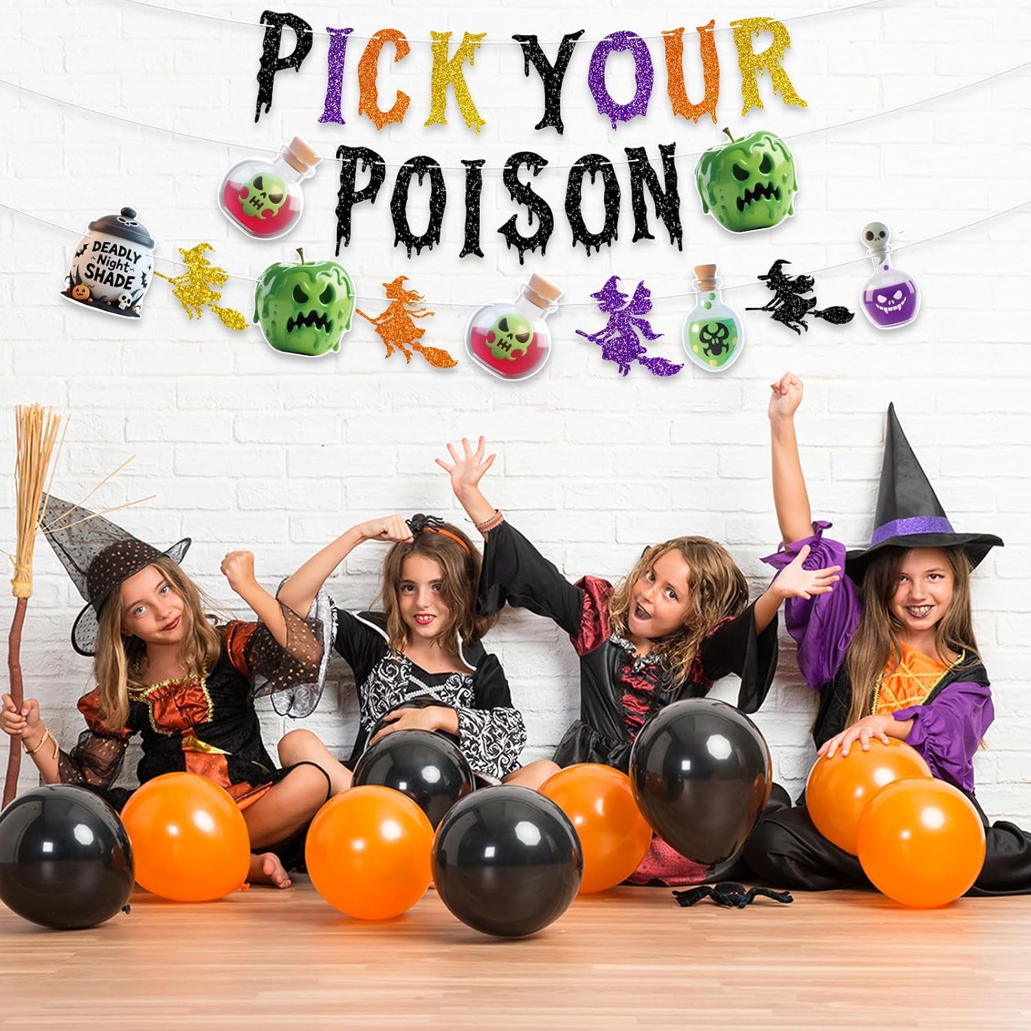 Halloween Pick Your Poison Glitter Banners for Party Decorations