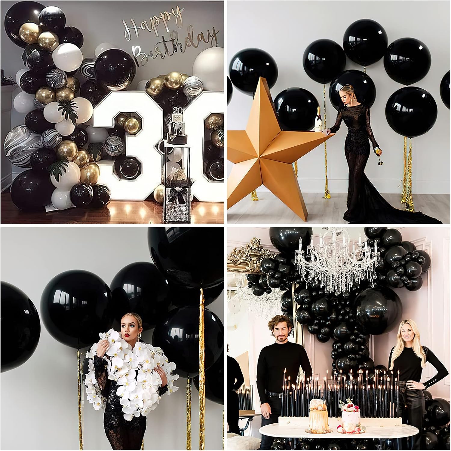 PartyWoo Extra Large Matte Black Latex Balloons 4pc 36 Inch