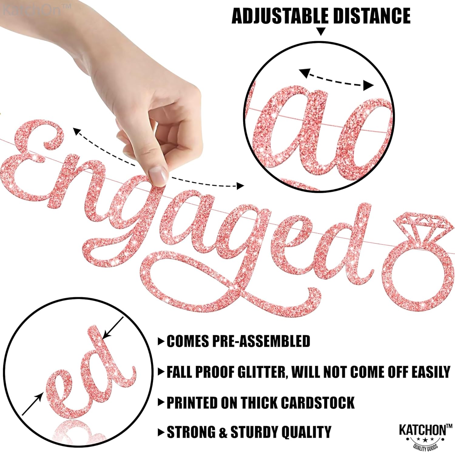 KatchOn Rose Gold Glitter Engagement Banner - 10ft