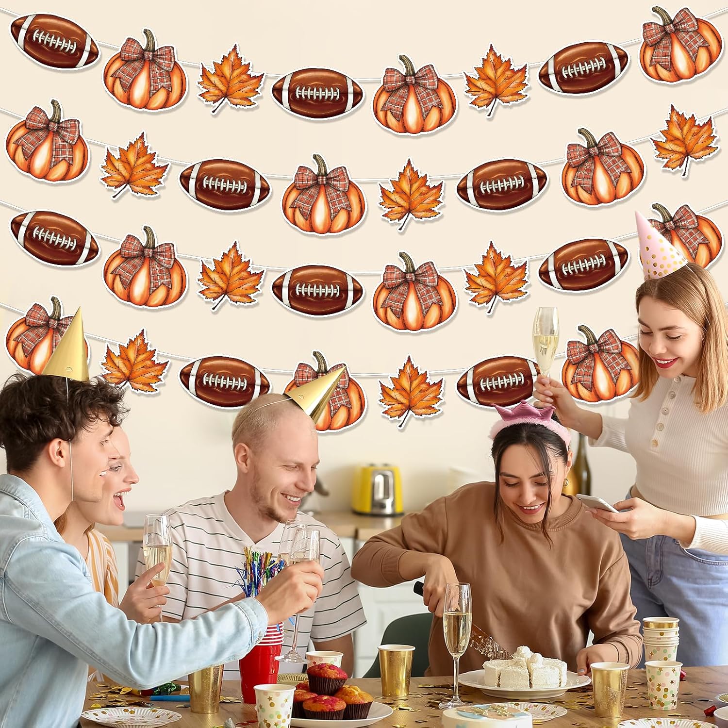 Fall Football Party Decorations 4PCS Pre-Strung Banners