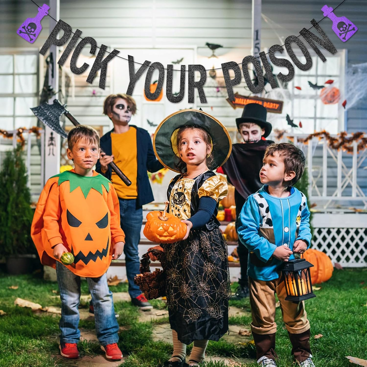 Black Glitter Pick Your Poison Halloween Banner