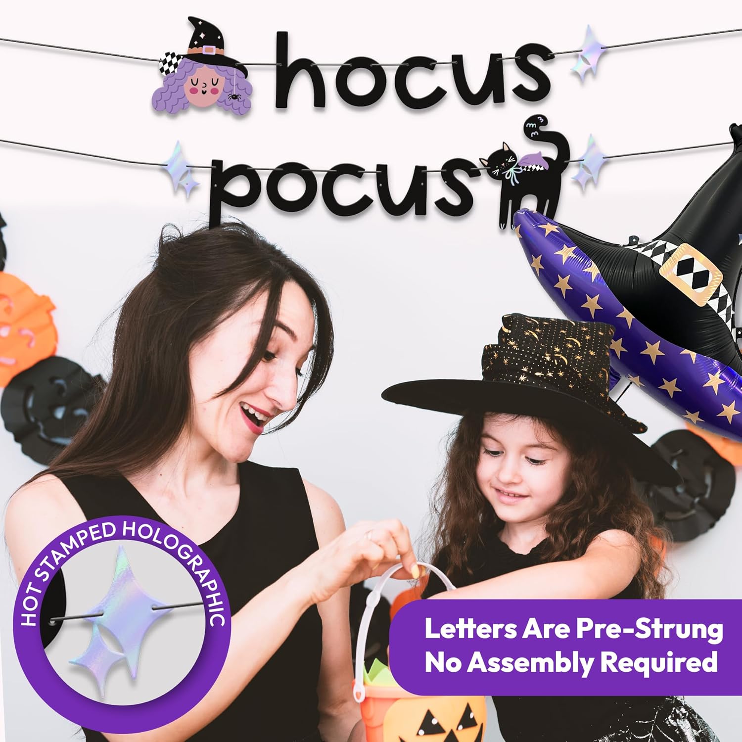 Hocus Pocus Halloween Banner and Witch Hat Balloon