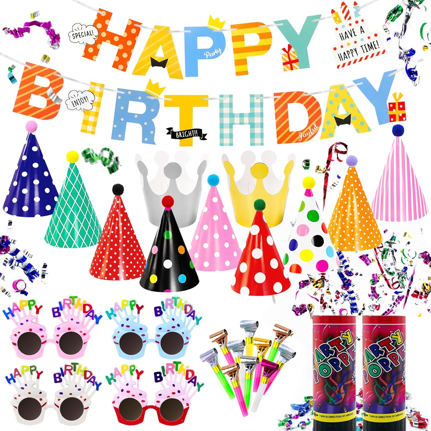 28 pcs Birthday Party Decor Set with Confetti Poppers