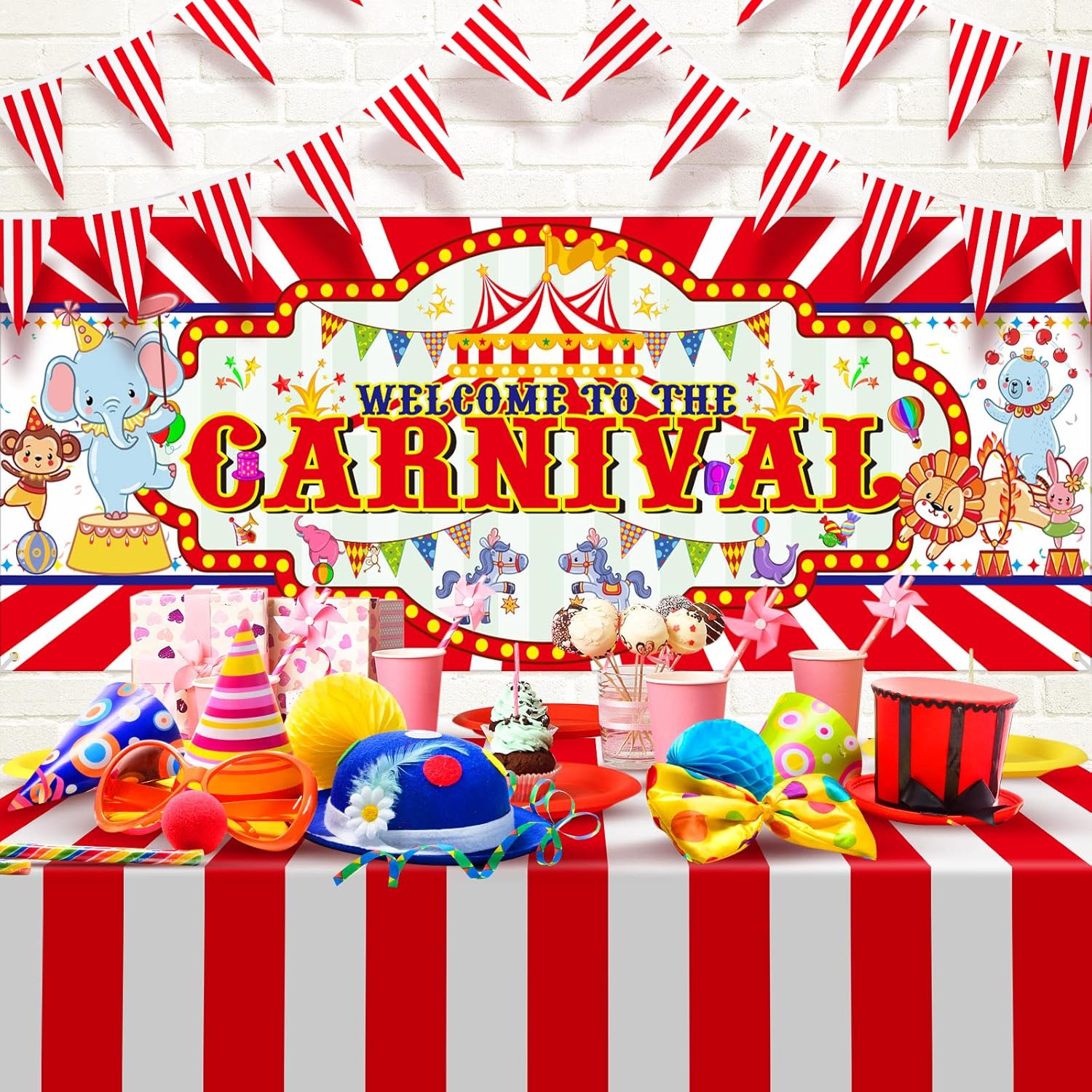 Carnival Party Decoration Set with Elephant and Lion Banners