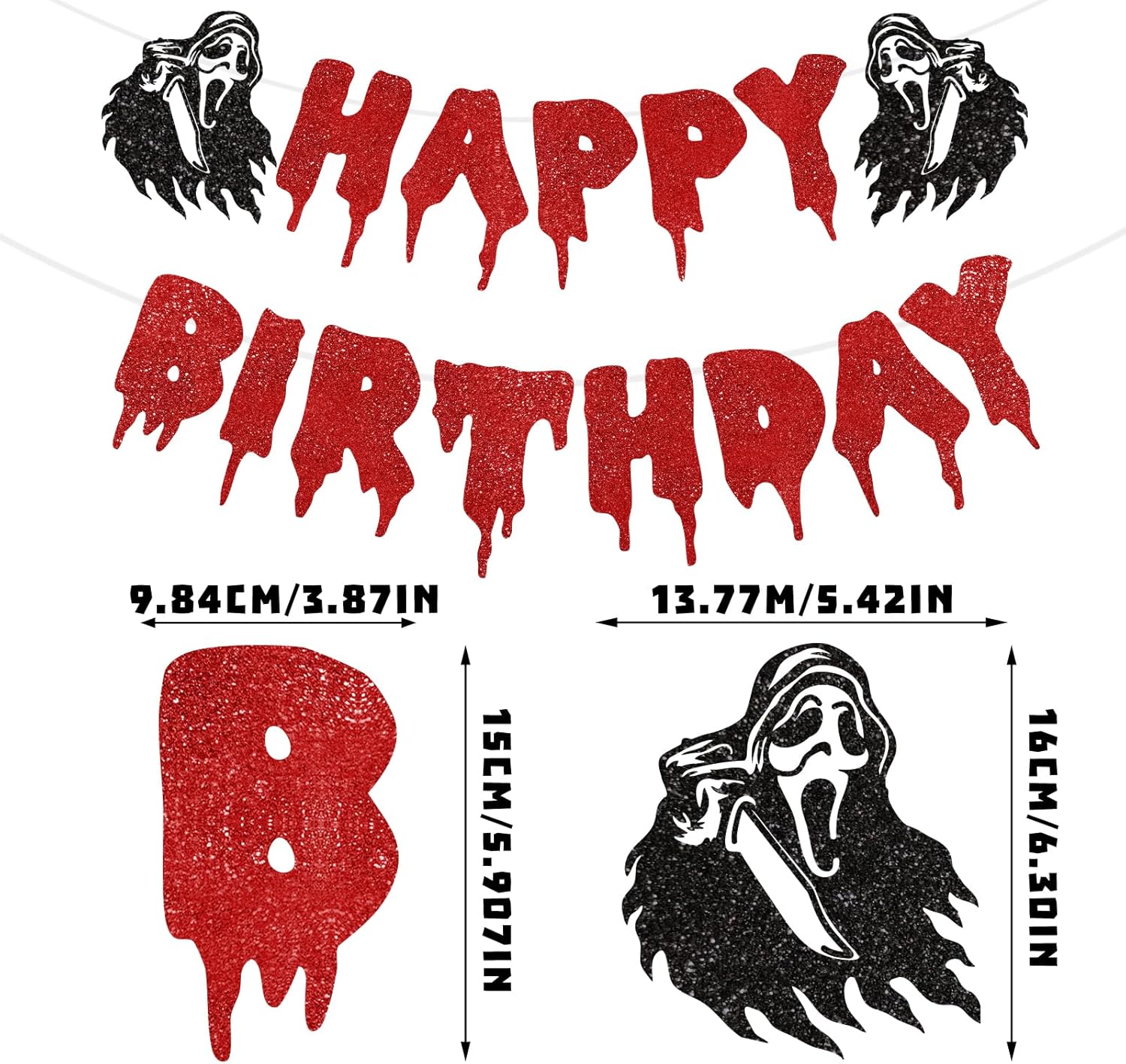 Black Red Glitter Halloween Birthday Banner