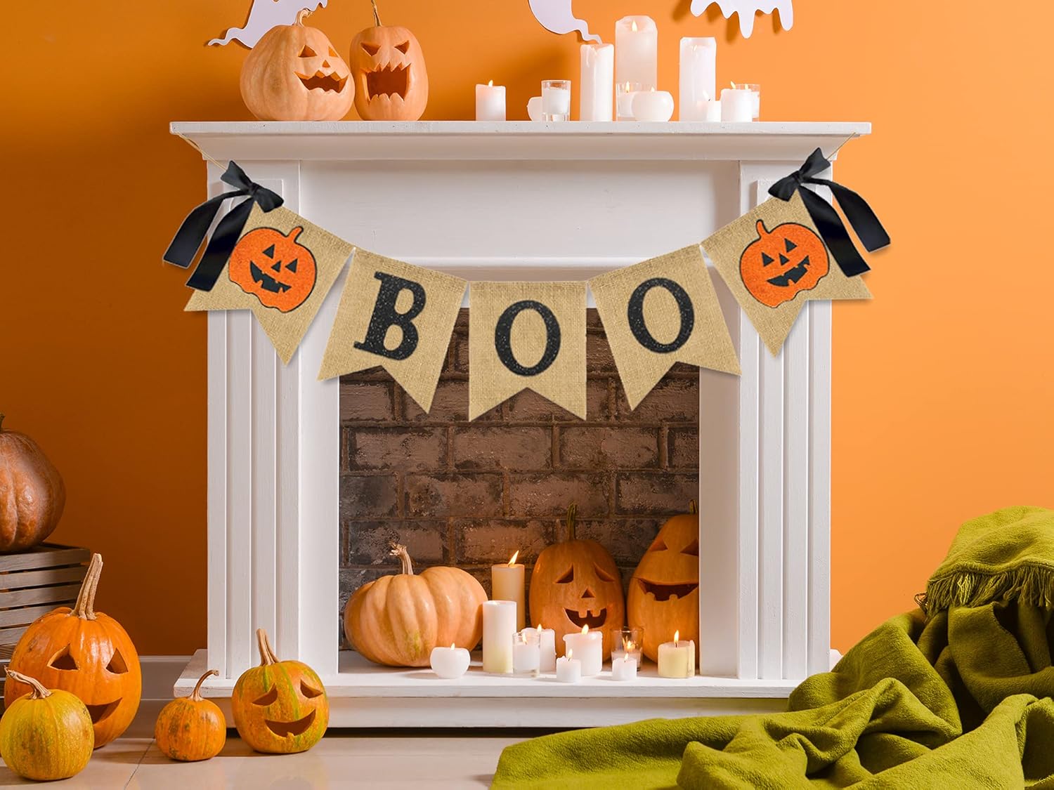 Whaline Halloween Bunting Banner with Glitter Pumpkin and Boo Design