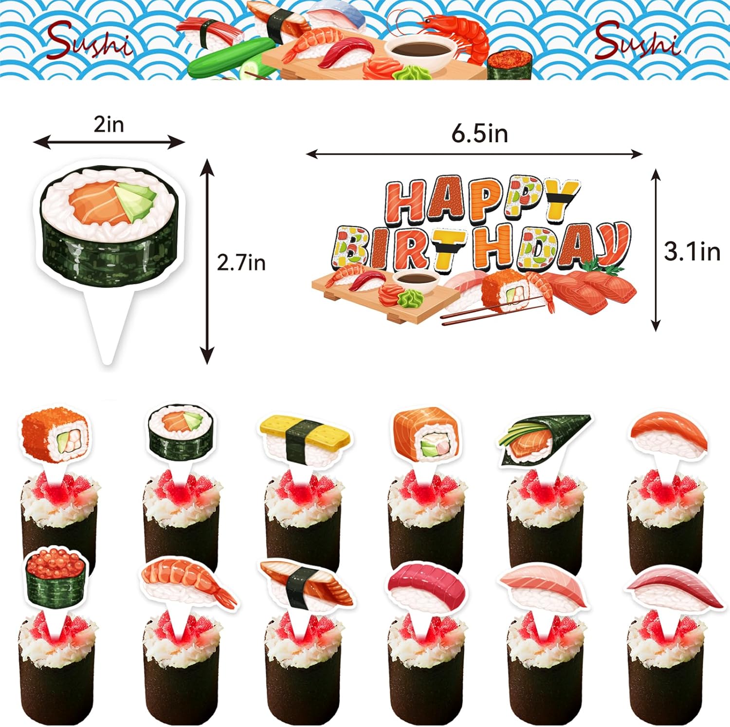 Sushi Party Decorations with Happy Birthday Banner and Balloons