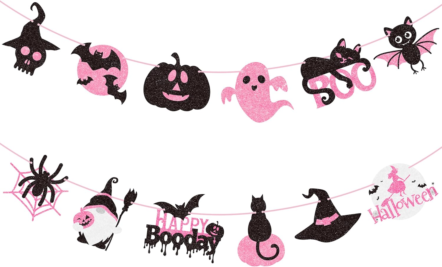 2pcs Halloween Party Banners Black Pink Ghost Boo Witch Decorations
