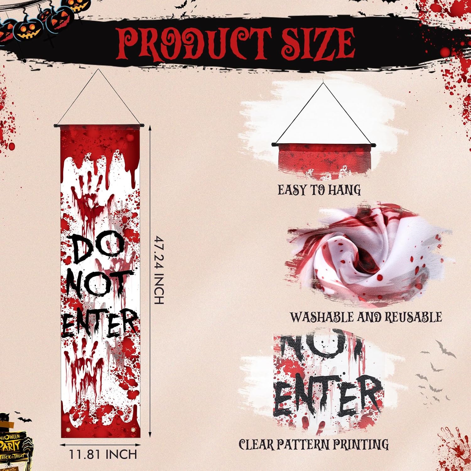 4 Pcs Halloween Bloody Banners for Party Decorations
