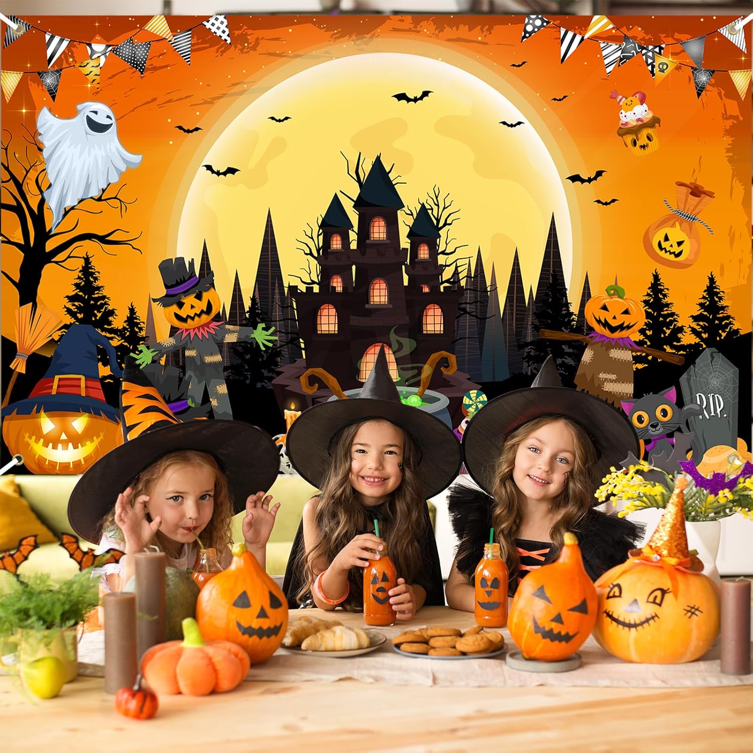 Avezano Happy Halloween Banner 6x36 ft Orange