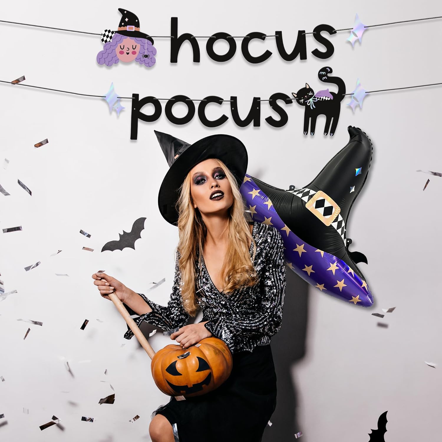 Hocus Pocus Halloween Banner and Witch Hat Balloon