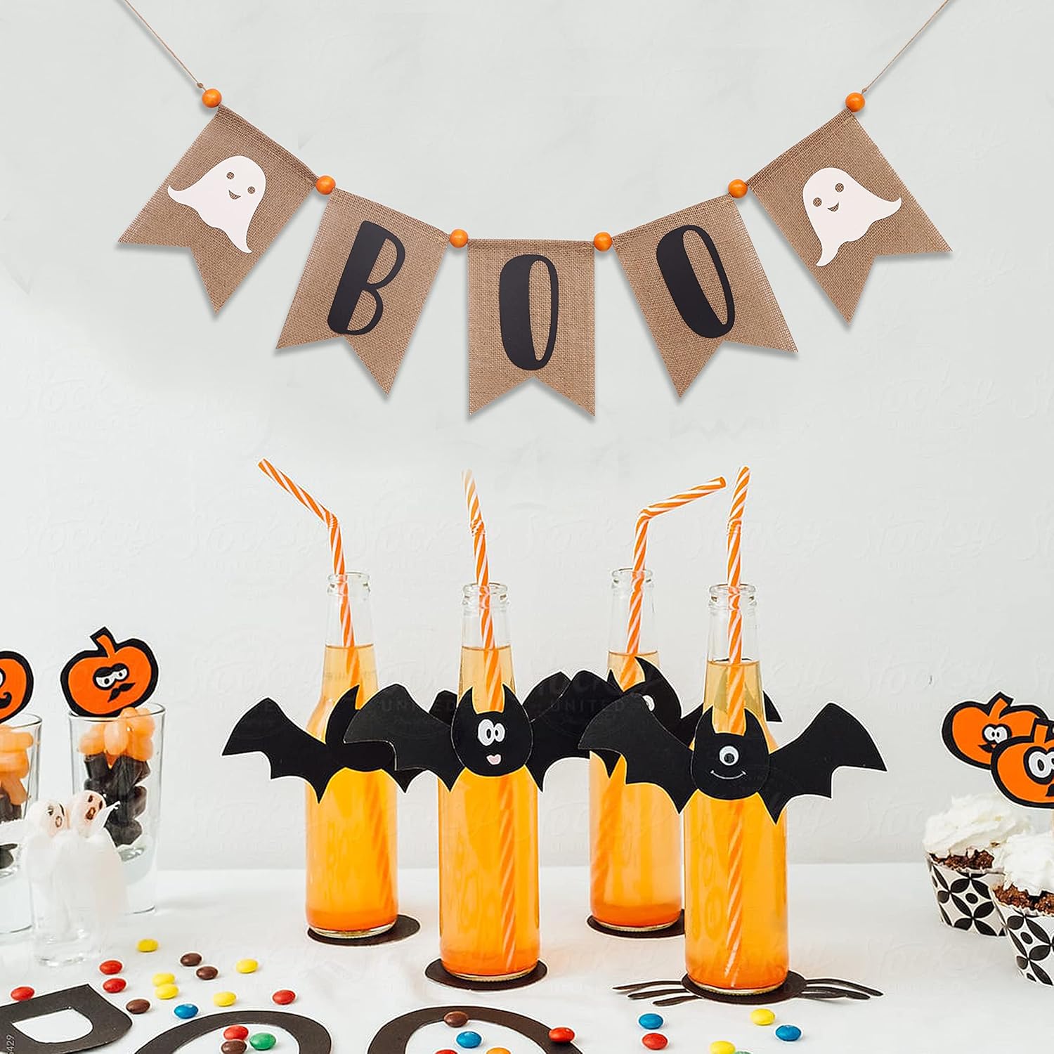 Boo Burlap Halloween Banner with Ghost and Fireplace Garland