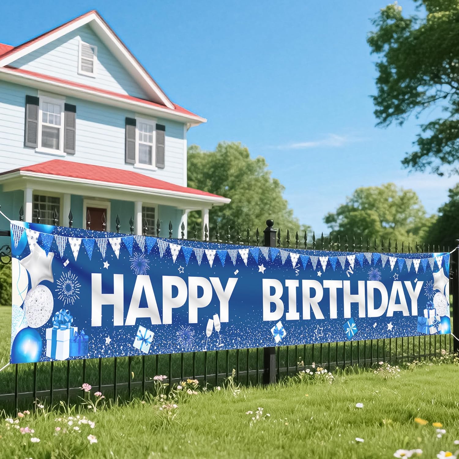 Blue Happy Birthday Banner for Boys and Girls