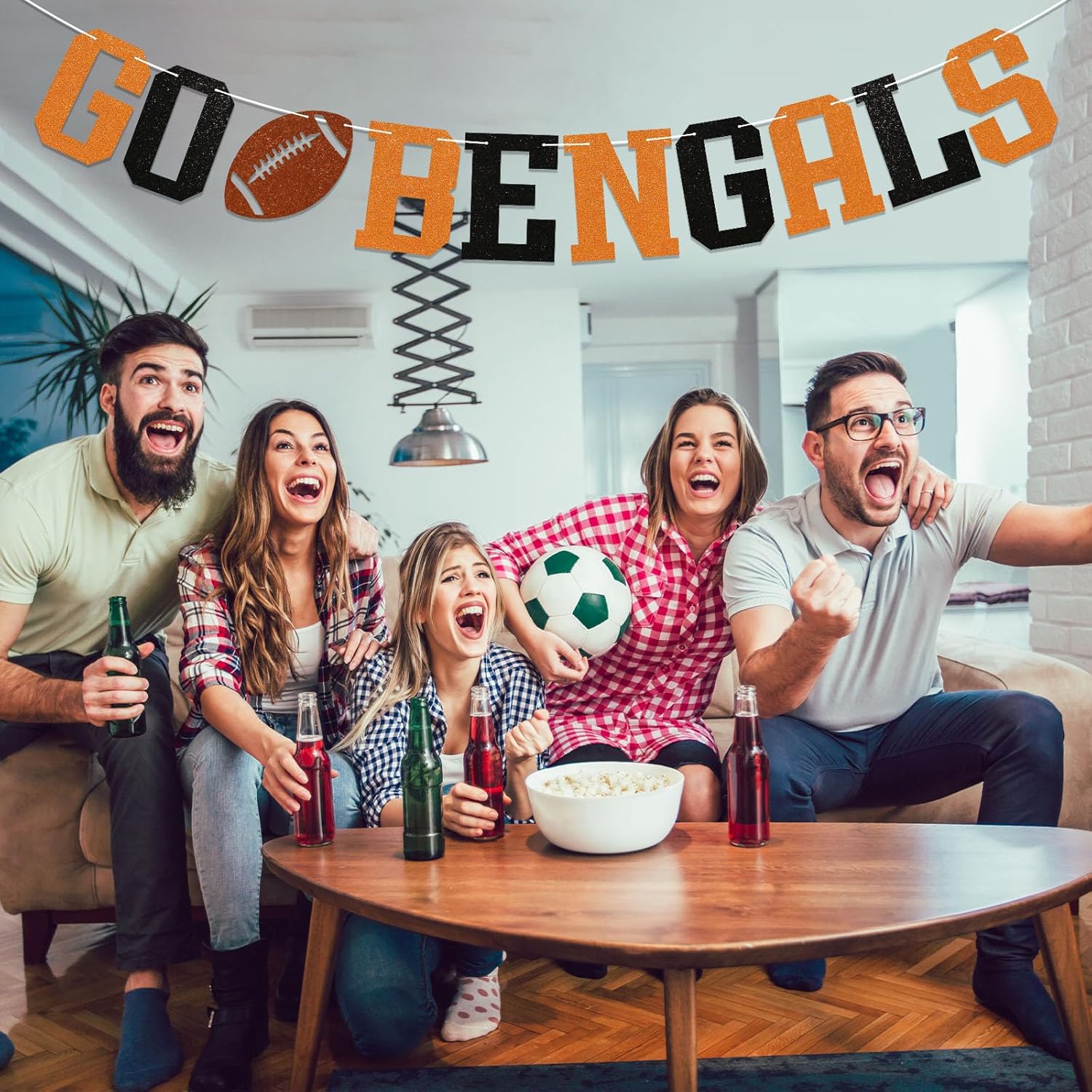 Go Bengals Banner Football Game Day Decor Black Orange Glitter